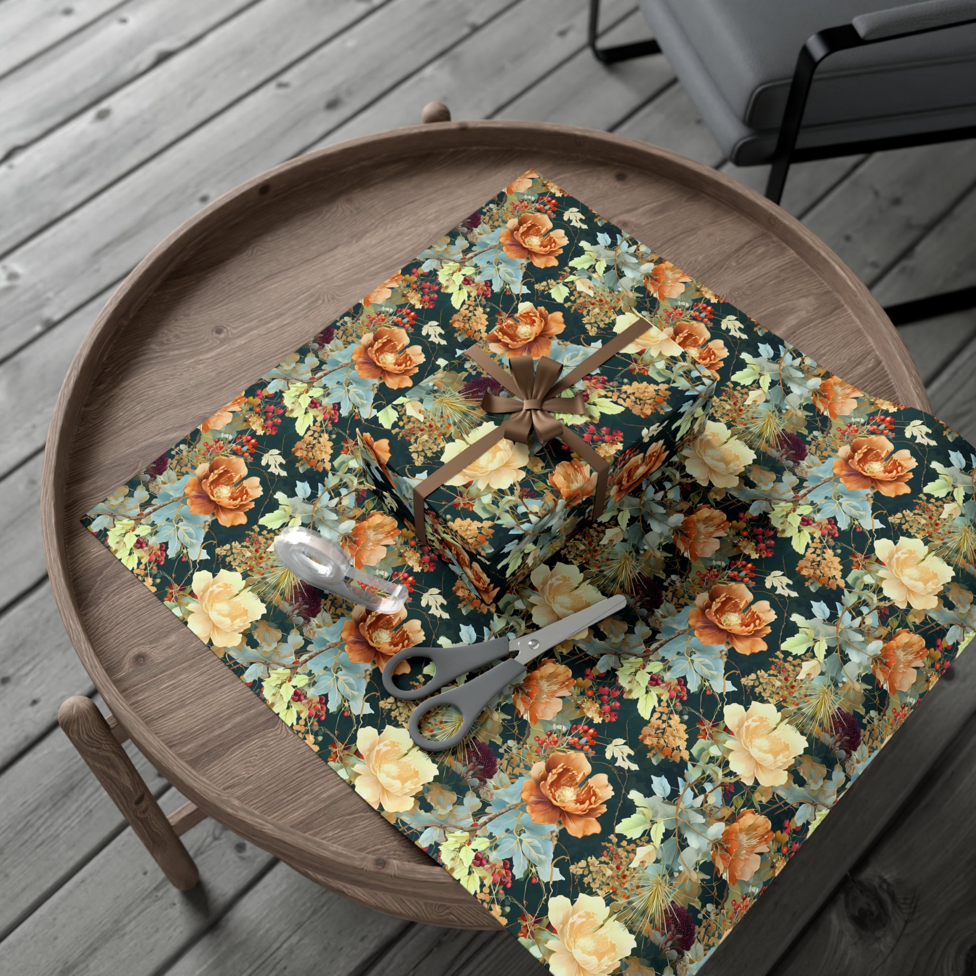 Gift Wrap Papers, Art Nouveau Floral Pattern Showcasing Vibrant Fall Colors, Wrapping Paper Roll, Holiday Gift Wrap, Gift Packaging, Craft
