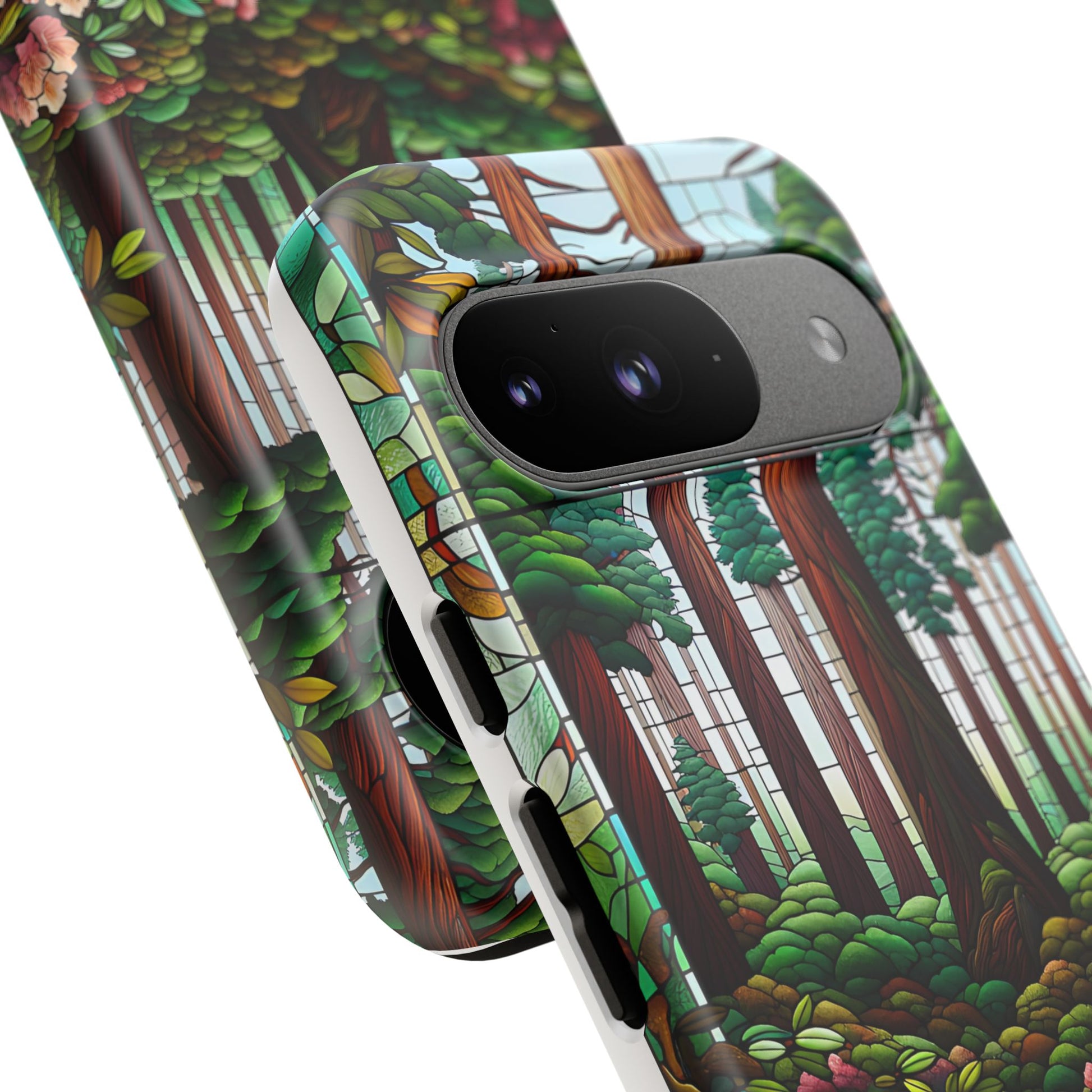 Nature Inspired Tough Cases - Redwood Trees & Rhododendrons Stained Glass iPhone Cover, Protective Phone Shell, Unique Samsung Galaxy Case,