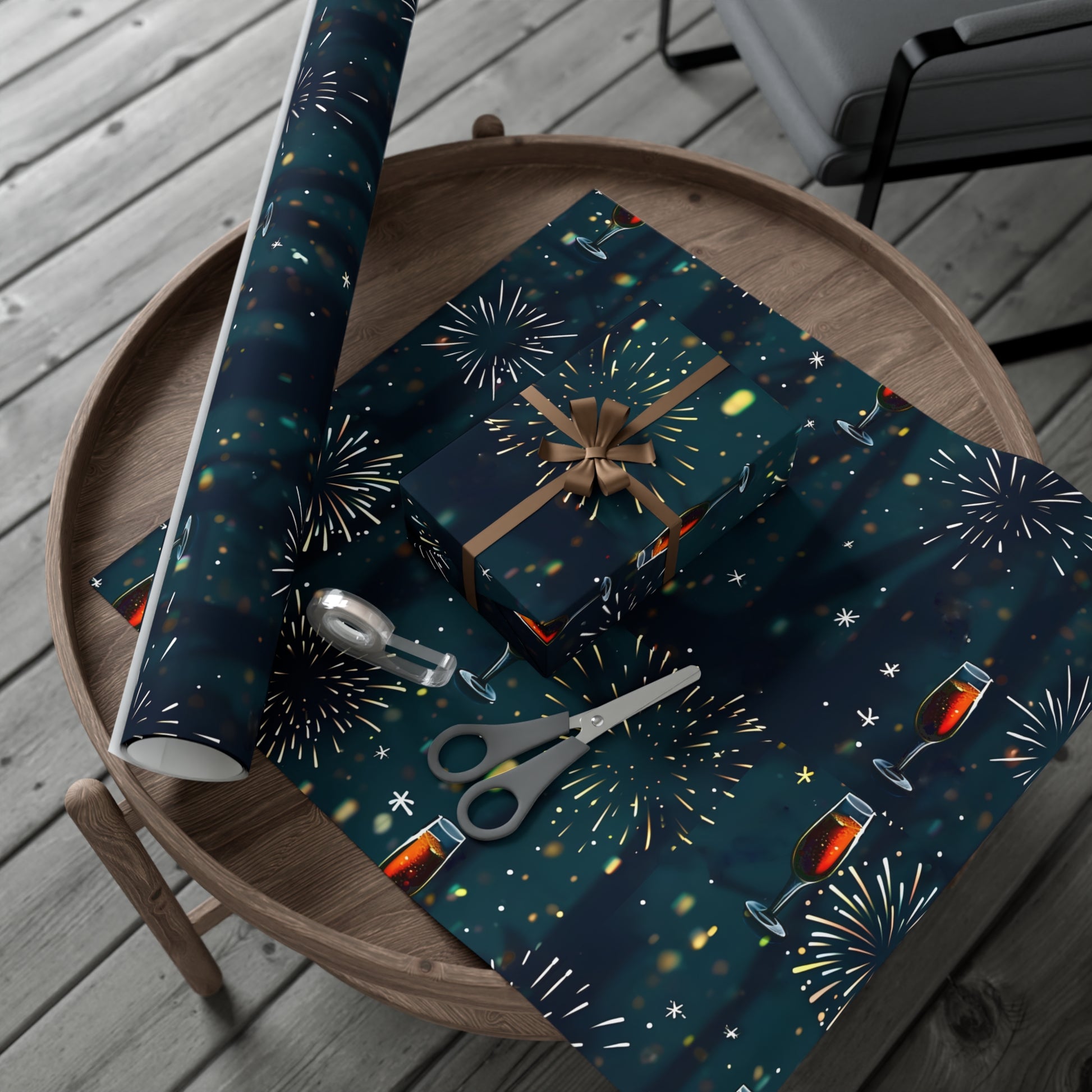 Gift Wrap Papers, New Year's Eve Celebration Pattern With Fireworks And Champagne, Wrapping Paper Roll, Holiday Gift Wrap, Festive