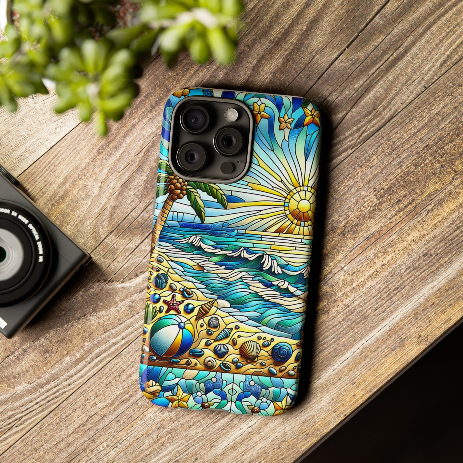 Stained Glass Tough Case, Protective Phone Case, Nature Inspired Smartphone Case, Summer Beach Play Day Phone Cover, Tough Phone Case for