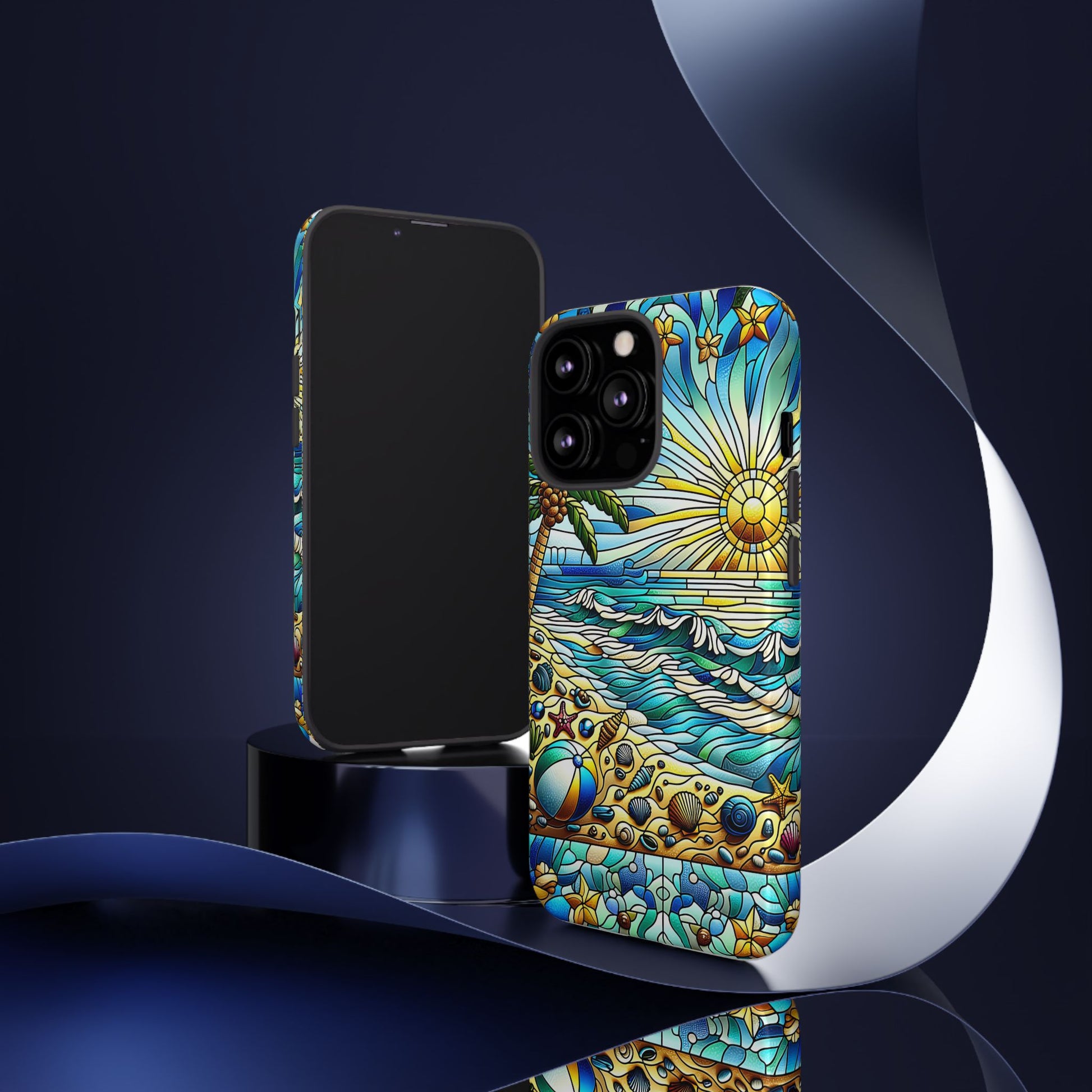 Stained Glass Tough Case, Protective Phone Case, Nature Inspired Smartphone Case, Summer Beach Play Day Phone Cover, Tough Phone Case for