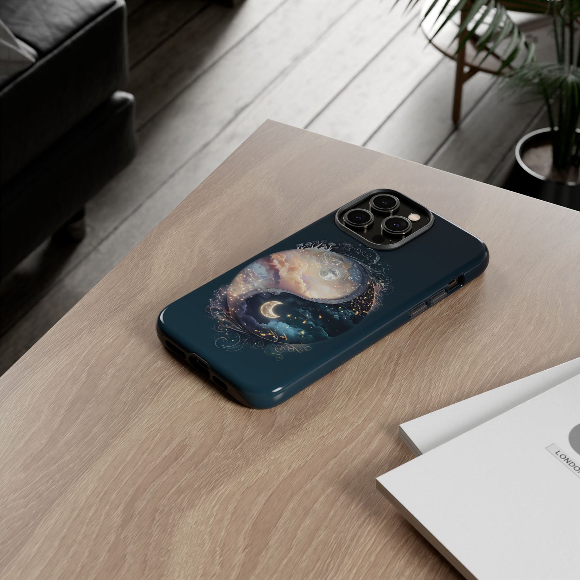 Phone Case, Yin-Yang Symbol Design, Whimsical Day Night Fantasy Print, Protective Cover, Tough Skin, Phone Accessories, Phone Protection