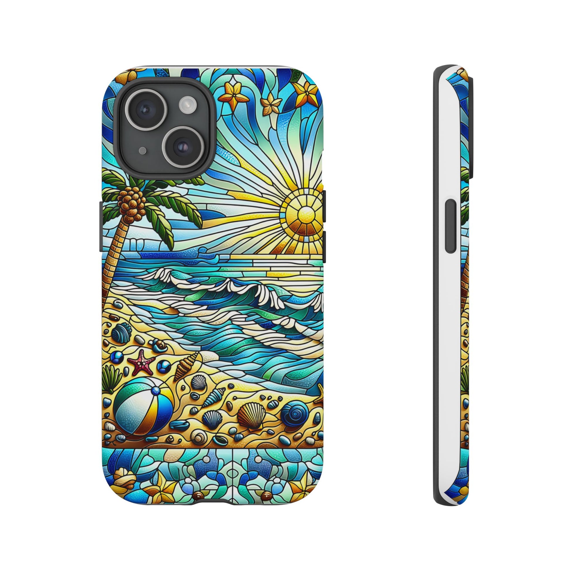 Stained Glass Tough Case, Protective Phone Case, Nature Inspired Smartphone Case, Summer Beach Play Day Phone Cover, Tough Phone Case for