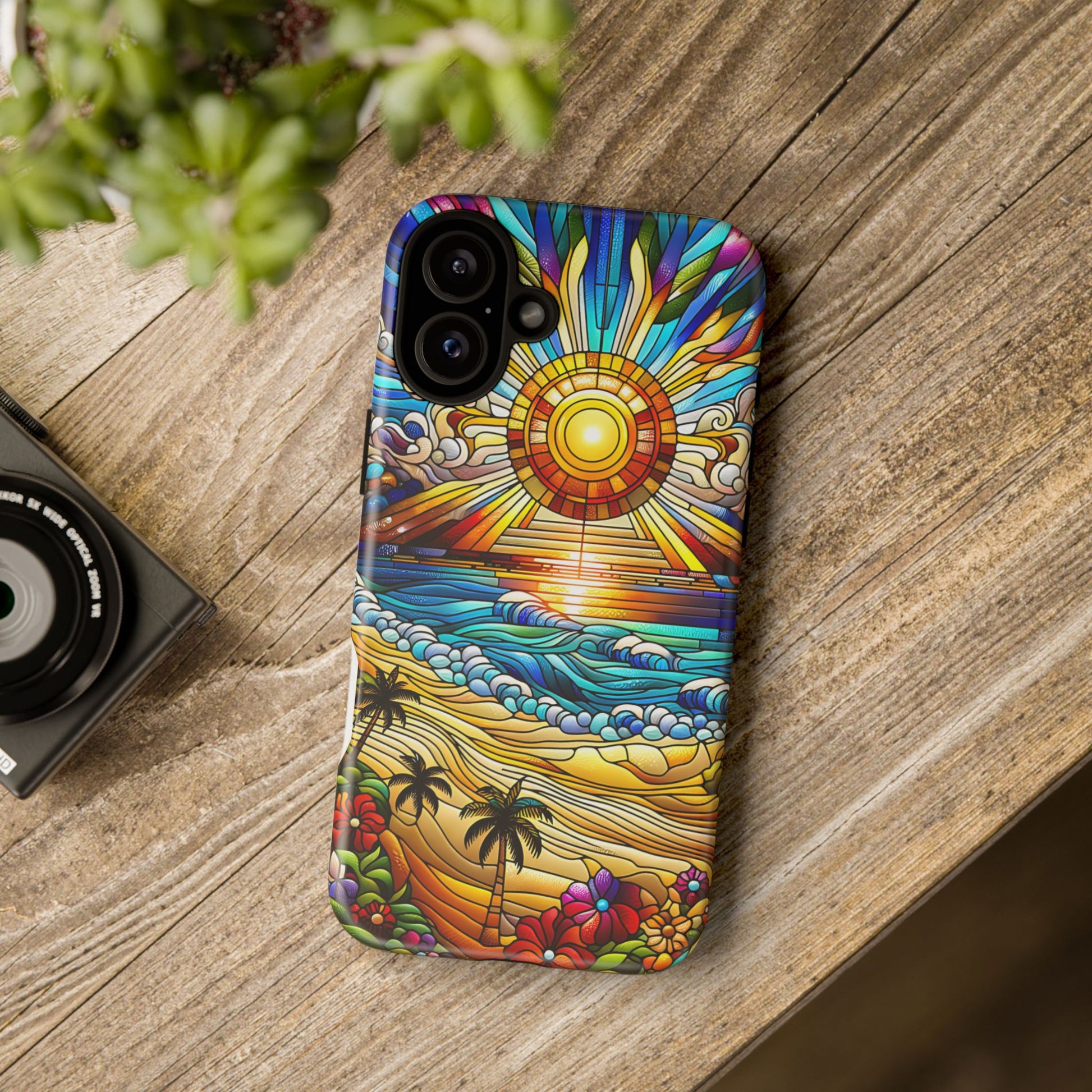 Stained Glass Tough Cases, Protective Phone Case, Nature Inspired Smartphone Cover, Beach Day Summer Accessories, Ocean Lover Gift
