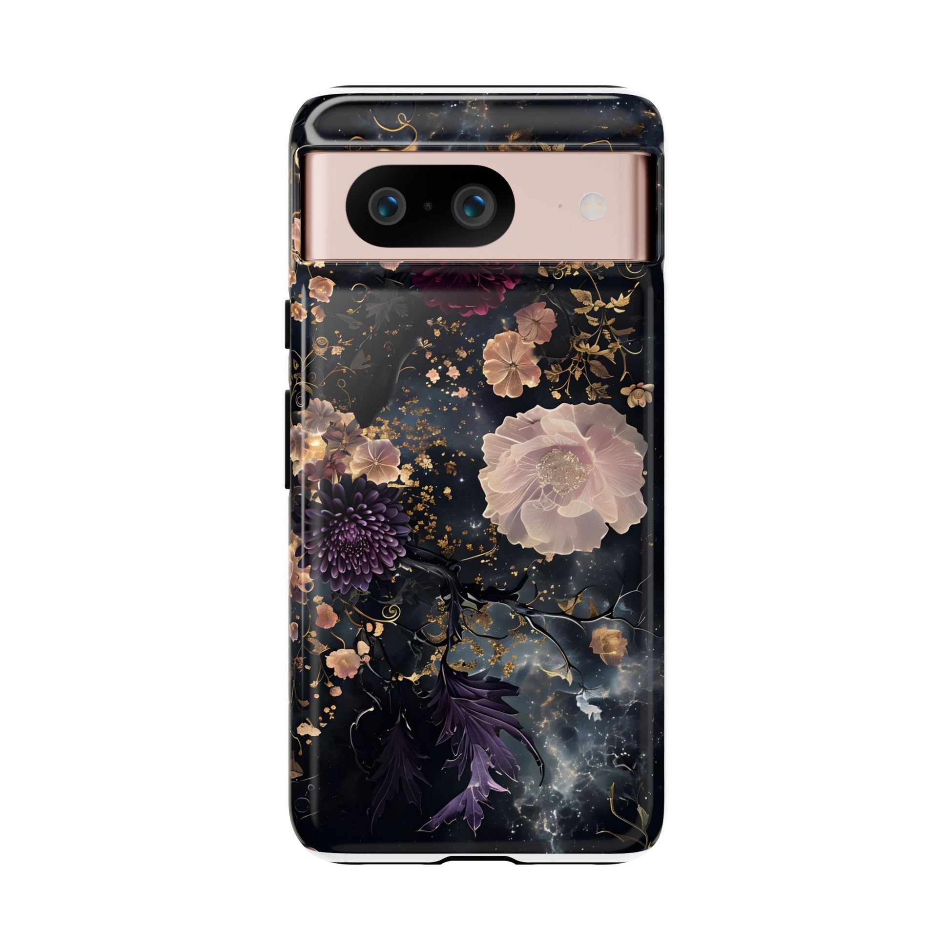 Phone Case, Whimsical Floral Pattern Against Cosmic Nebulous Background. Galaxy, Space, Tough Protective Cover, Unique Gift, Trendy