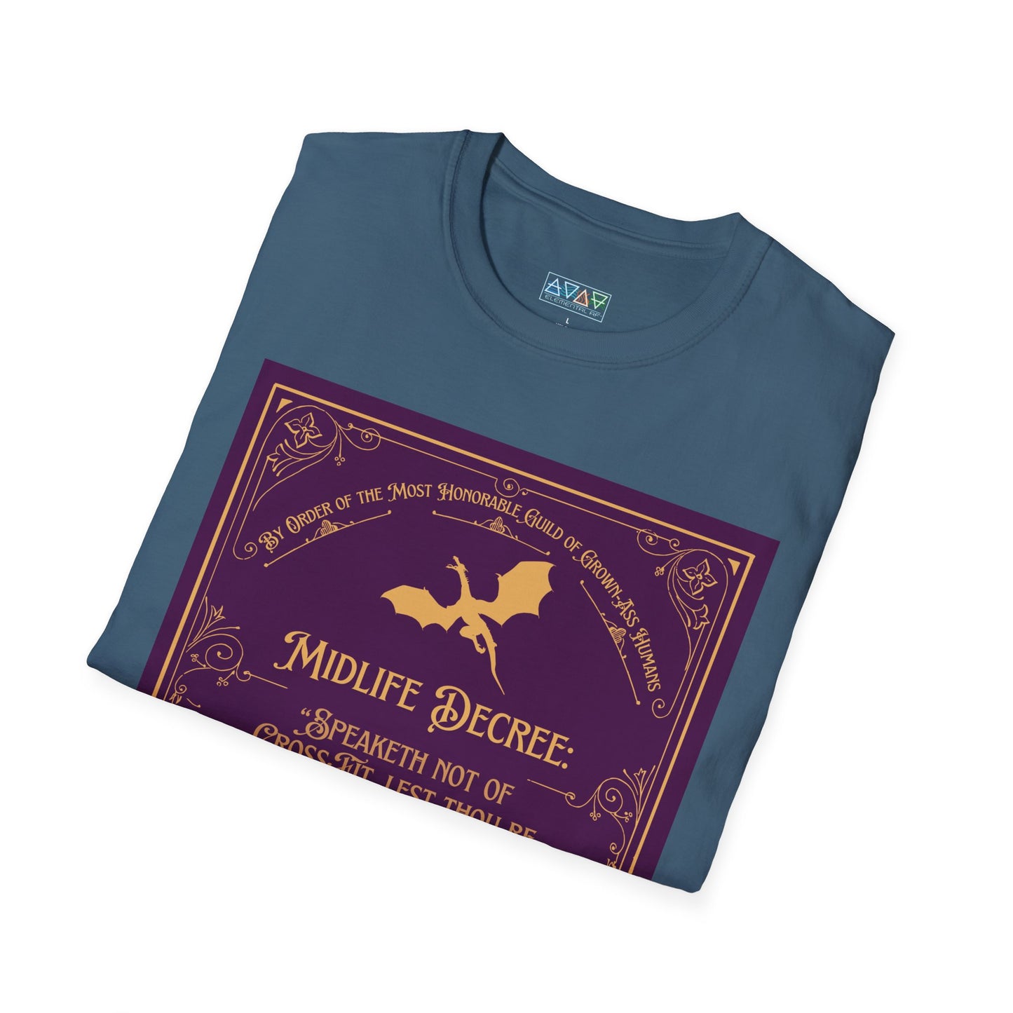 Funny Quote Unisex T-Shirt - Midlife Decree - Speaketh not of crossfit, lest thou be cursed to burpees eternal