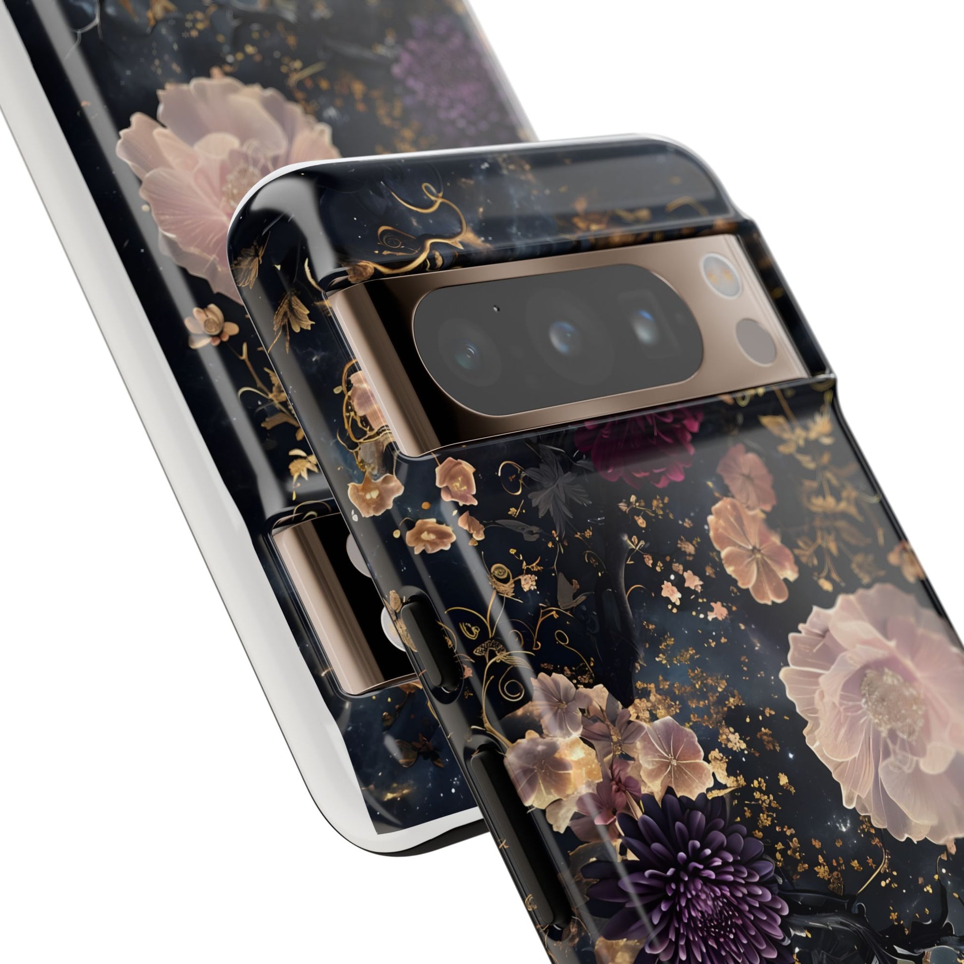 Phone Case, Whimsical Floral Pattern Against Cosmic Nebulous Background. Galaxy, Space, Tough Protective Cover, Unique Gift, Trendy