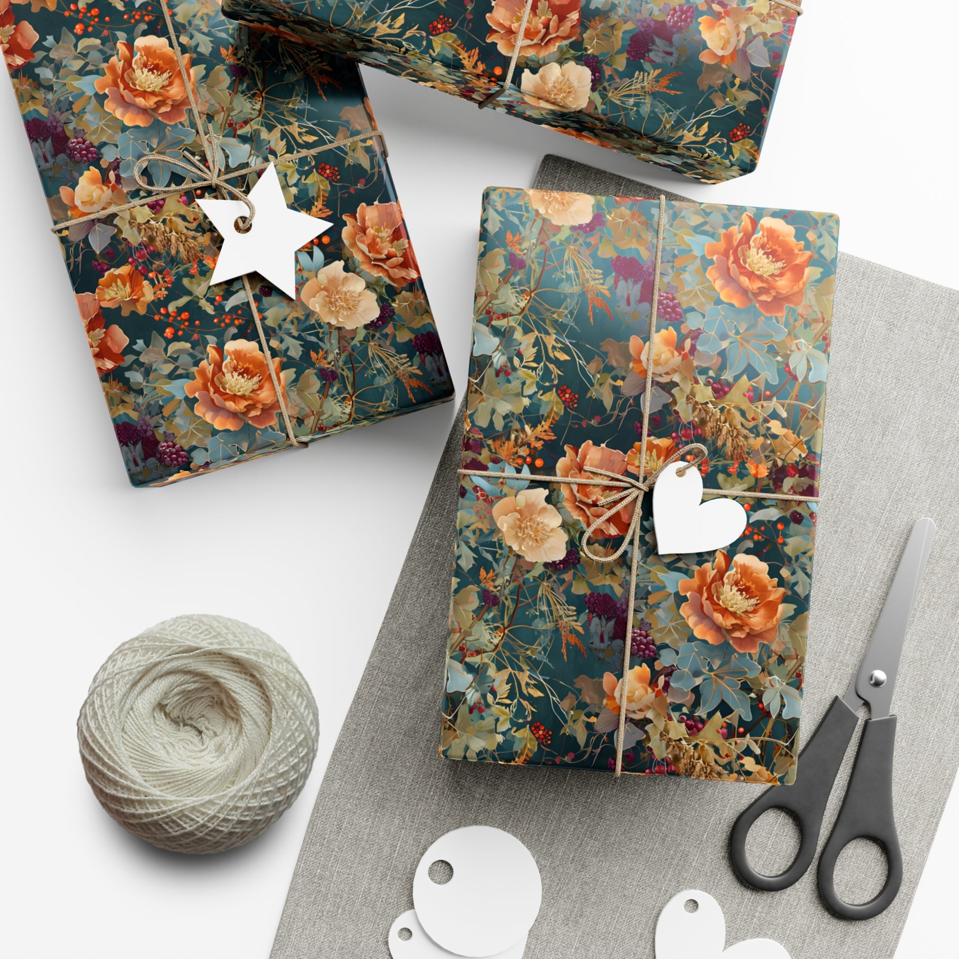 Gift Wrap Papers, Art Nouveau Floral Pattern, Autumn Hues, Wrapping Paper Roll, Holiday Gift Wrap, Eco-Friendly Gift Wrap