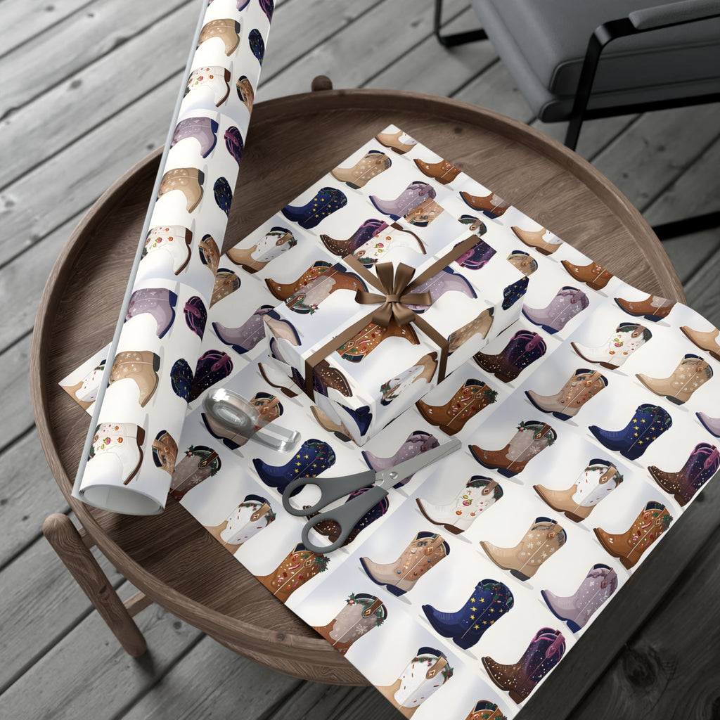 Wrapping Paper, Stylish Cowboy Boots Gift Wrap, Holiday Design Packaging, Christmas Gift Wrap, Cowboy Boot Wrapping Paper, Western Theme