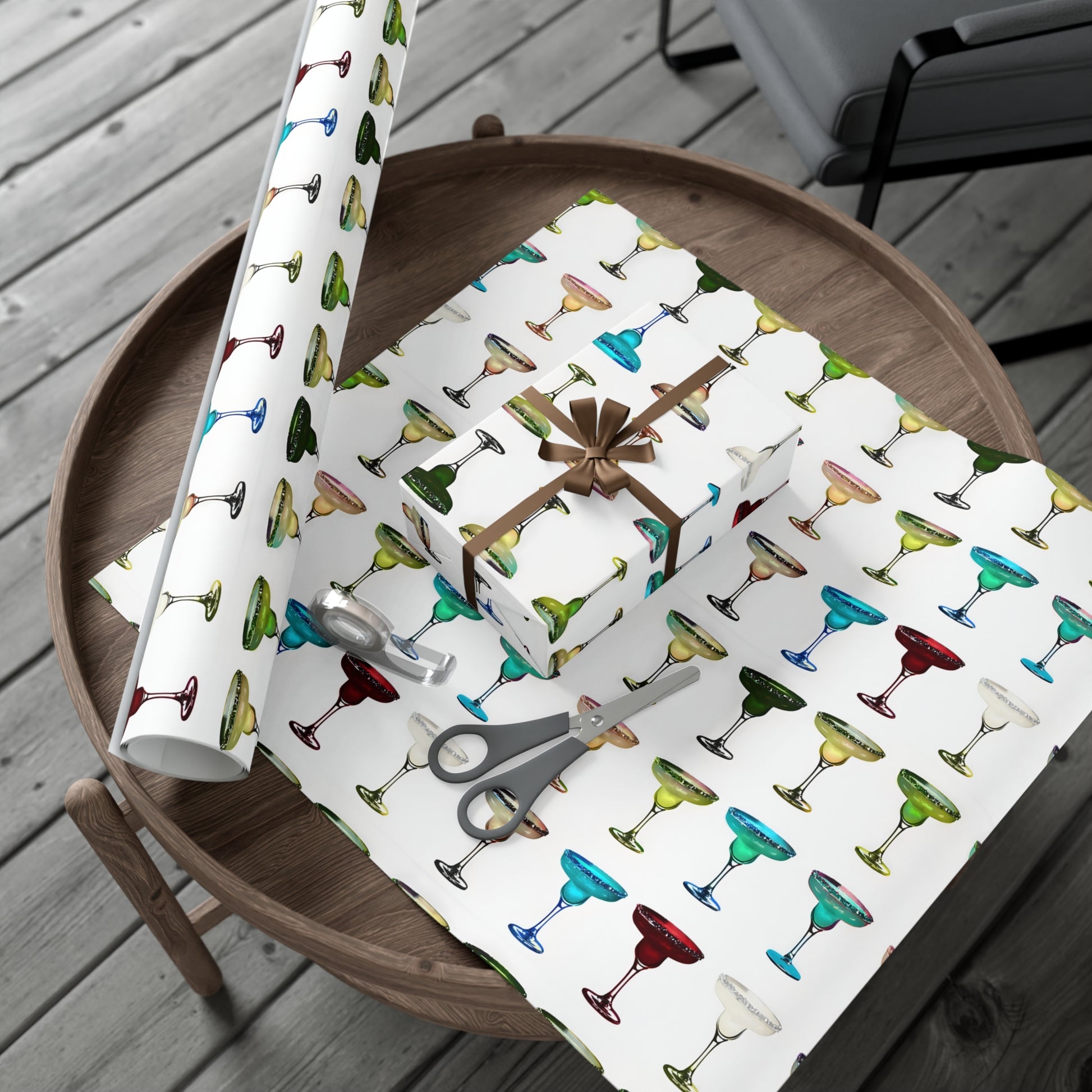 Wrapping Paper, Colorful Margaritas On White Background - Gift Wrap Rolls, Eco-Friendly Gift Wrap, Holiday
