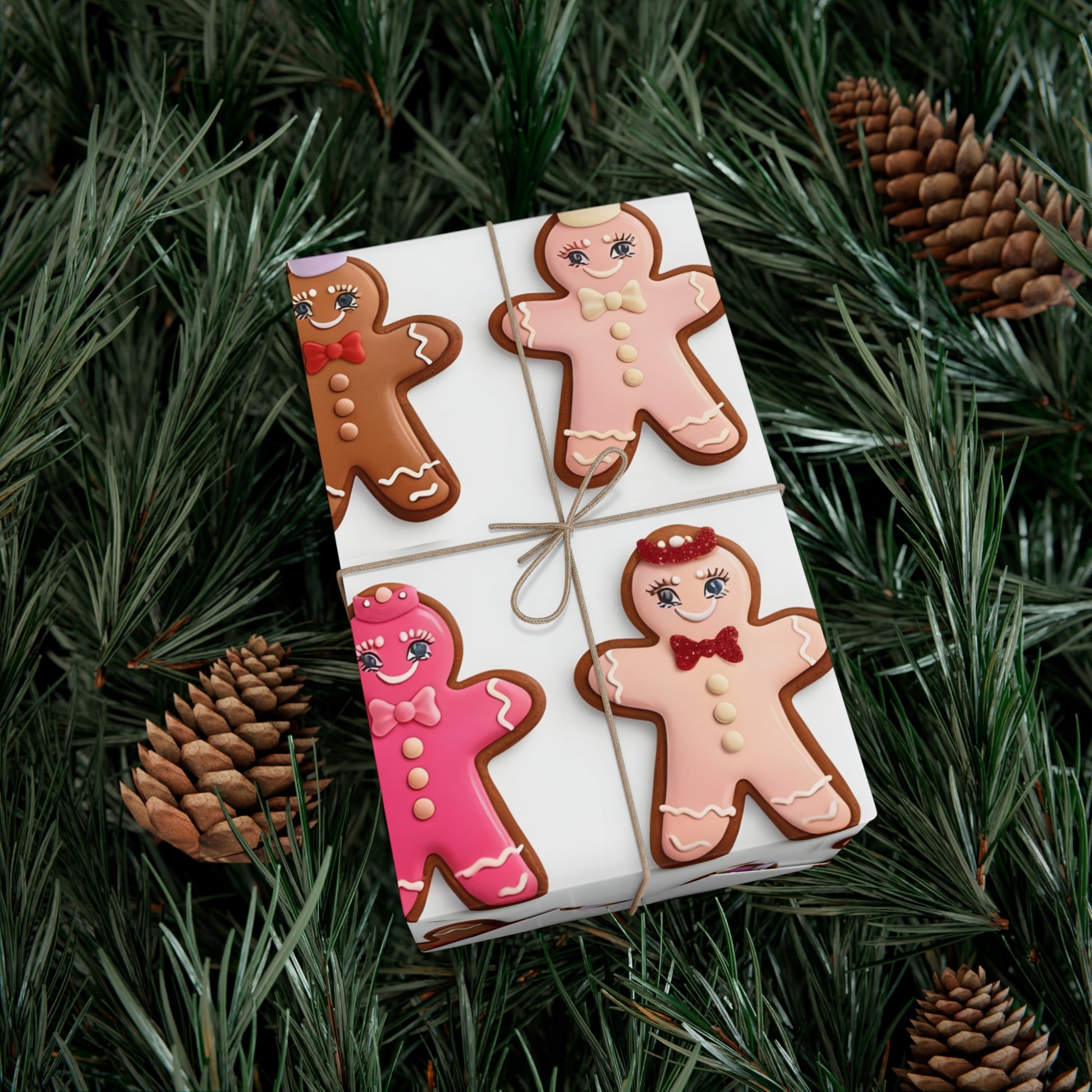 Wrapping Paper, Bougie Gingerbread Women On White Background - Gift Wrap Rolls, Eco-Friendly Gift Wrap, Holiday