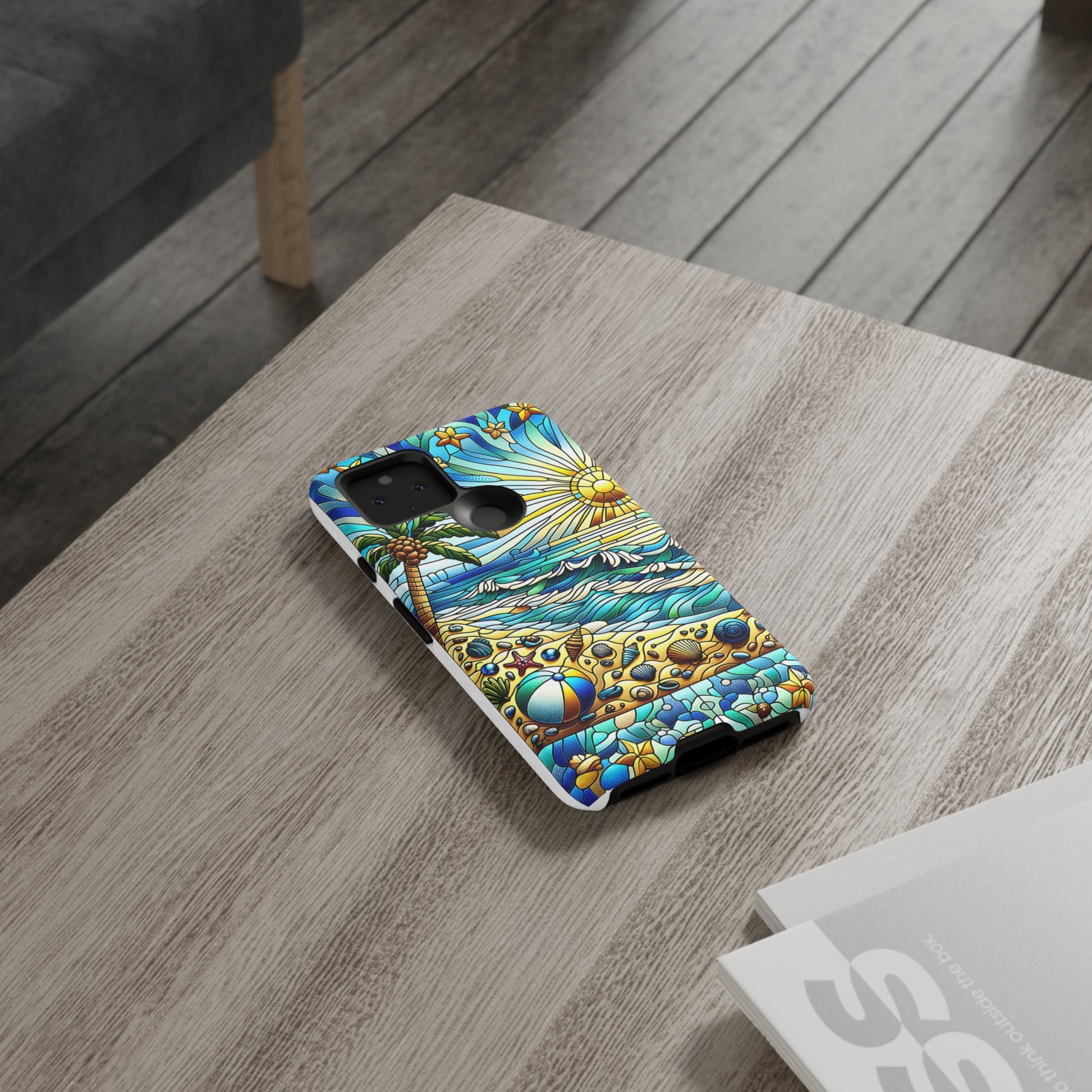 Stained Glass Tough Case, Protective Phone Case, Nature Inspired Smartphone Case, Summer Beach Play Day Phone Cover, Tough Phone Case for