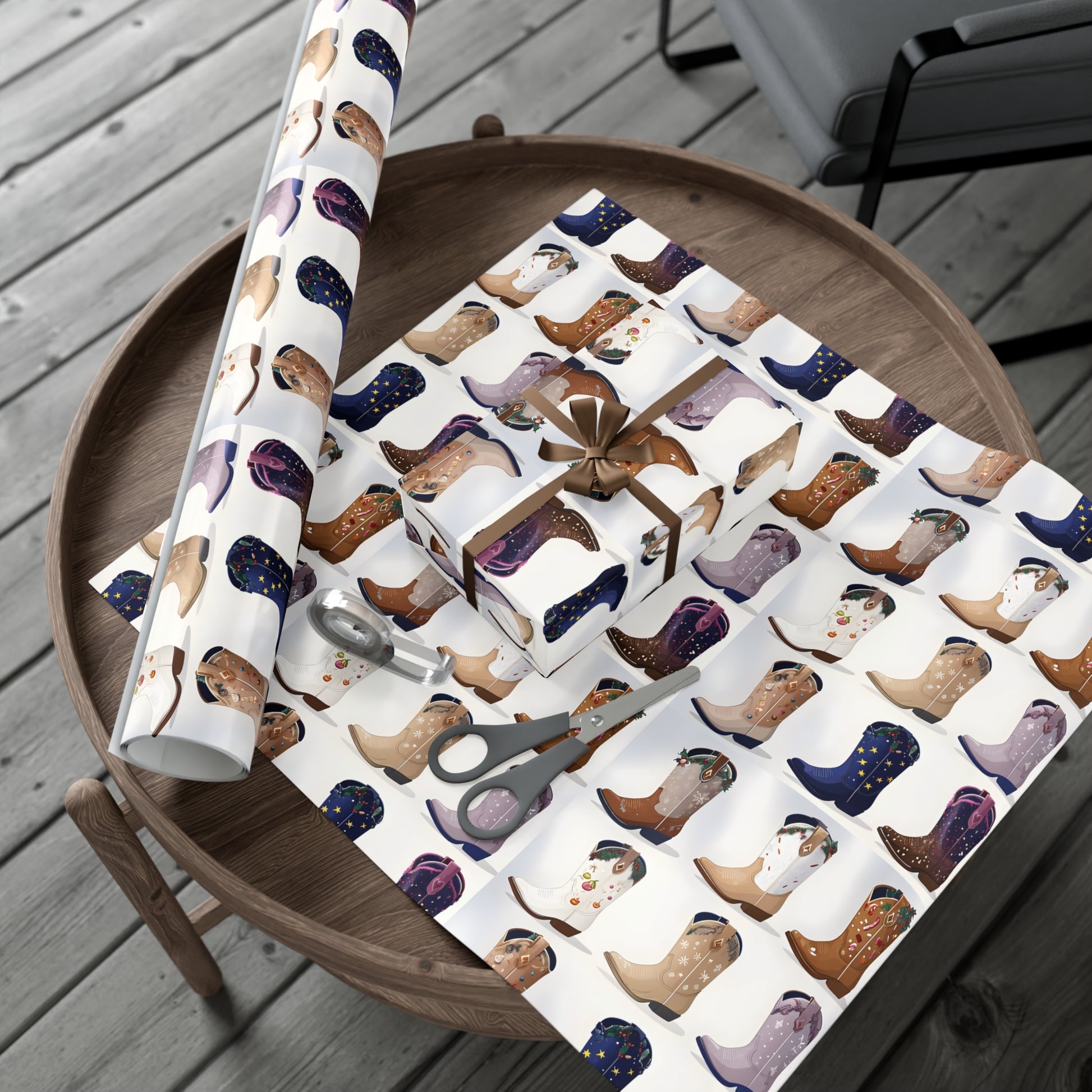 Wrapping Paper, Stylish Cowboy Boots Gift Wrap, Holiday Design Packaging, Christmas Gift Wrap, Cowboy Boot Wrapping Paper, Western Theme