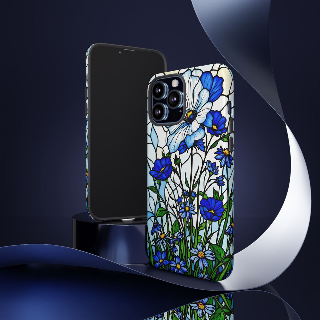 Botanical Stained Glass Tough Case - Floral Phone Cover, Protective Phone Case, Flower Pattern Phone Shell, Nature Inspired Smartphone Case,