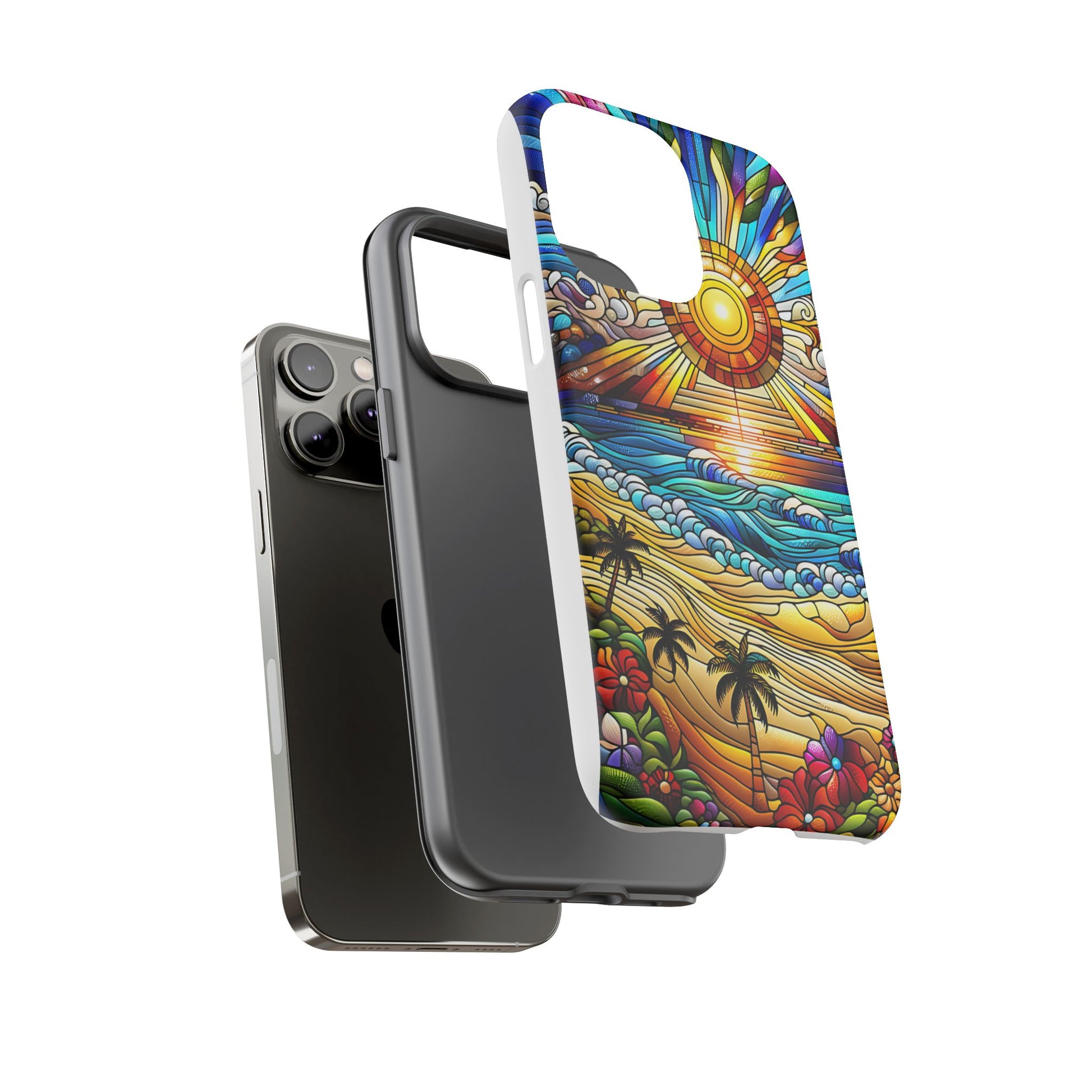 Stained Glass Tough Cases, Protective Phone Case, Nature Inspired Smartphone Cover, Beach Day Summer Accessories, Ocean Lover Gift
