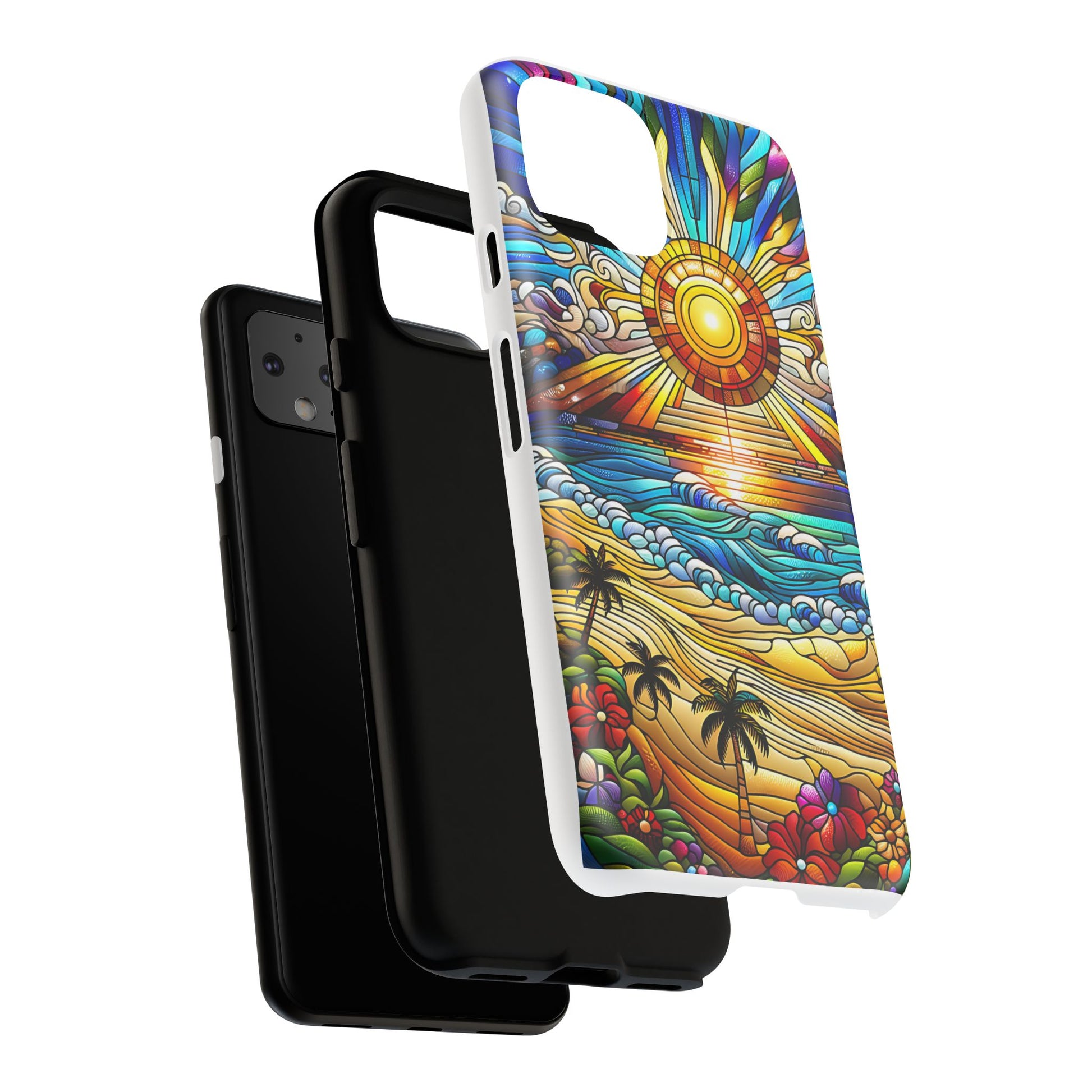 Stained Glass Tough Cases, Protective Phone Case, Nature Inspired Smartphone Cover, Beach Day Summer Accessories, Ocean Lover Gift