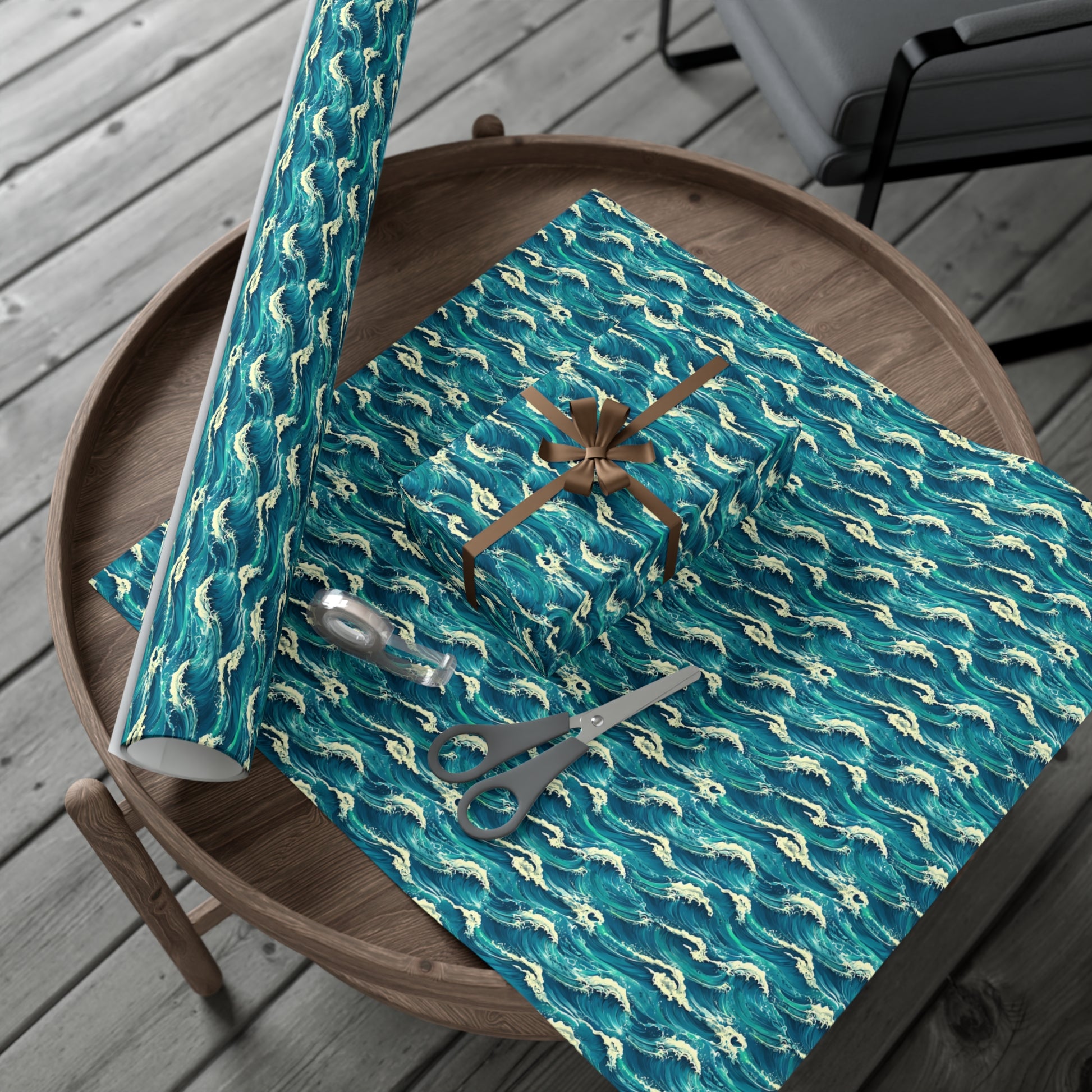 Wrapping Paper Set, Ocean Wave Design, Gift Wrap Roll, Sea Colors, Birthday Gift Packaging, Holiday Wrap, Craft Paper, Party Supplies