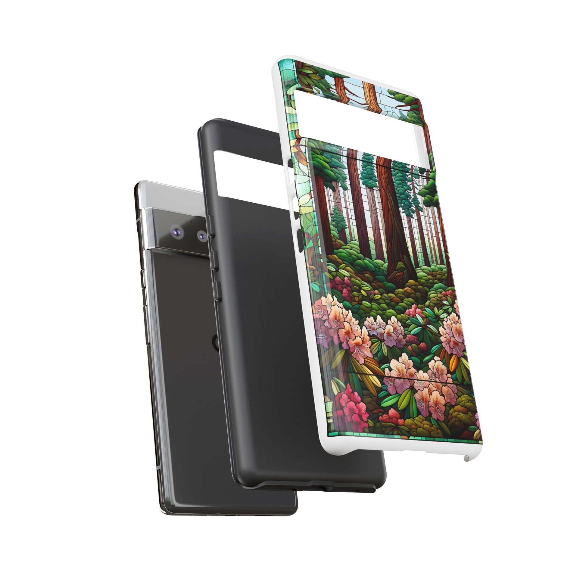 Nature Inspired Tough Cases - Redwood Trees & Rhododendrons Stained Glass iPhone Cover, Protective Phone Shell, Unique Samsung Galaxy Case,