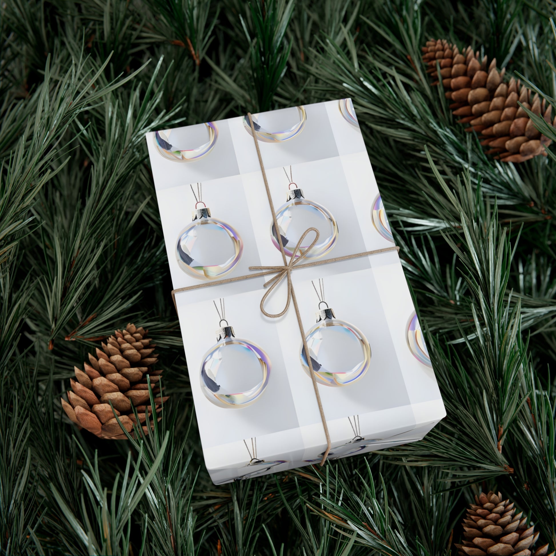 Wrapping Paper, Iridescent Glass Christmas Ornaments On White Background - Gift Wrap Rolls, Eco-Friendly Gift Wrap, Holiday