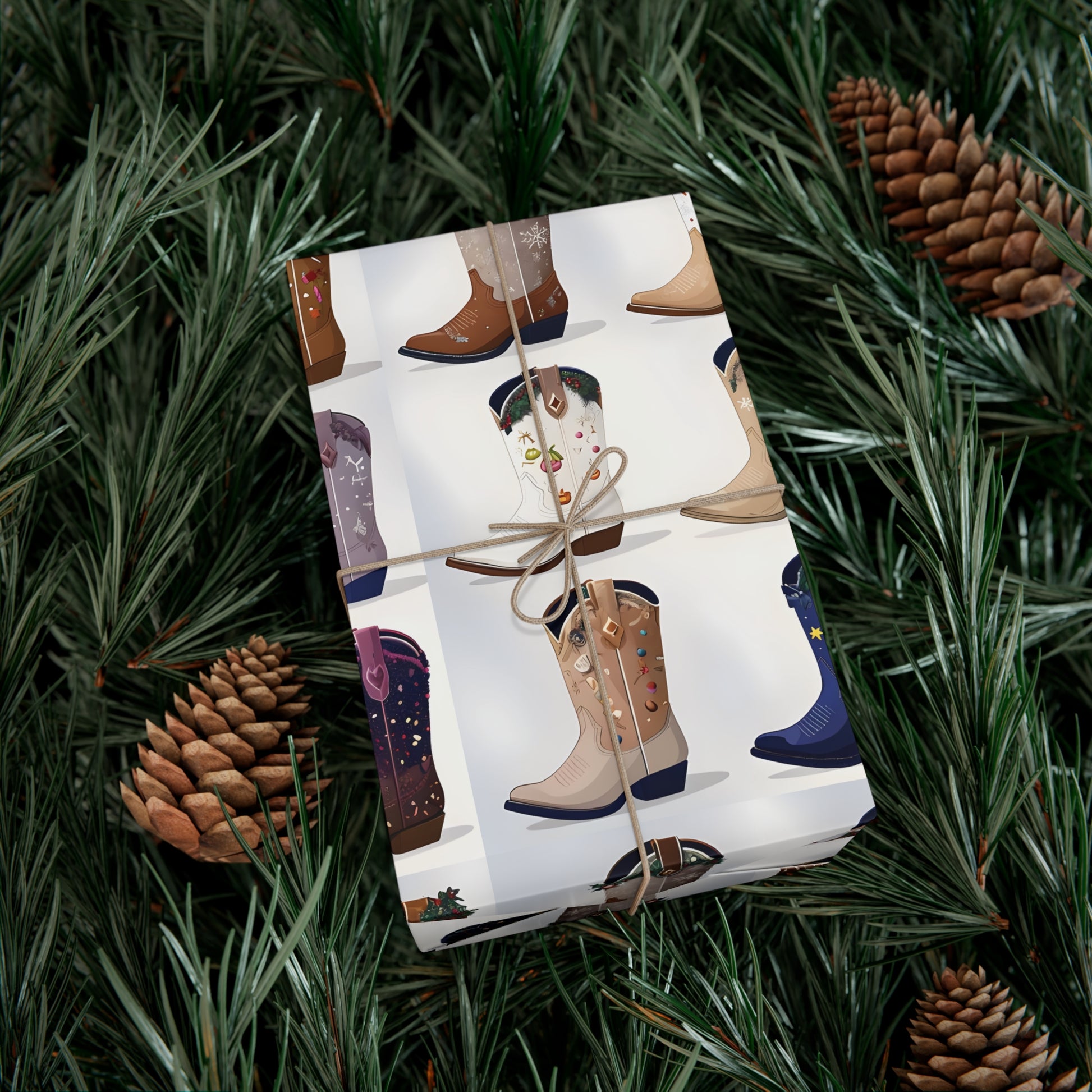 Wrapping Paper, Stylish Cowboy Boots Gift Wrap, Holiday Design Packaging, Christmas Gift Wrap, Cowboy Boot Wrapping Paper, Western Theme