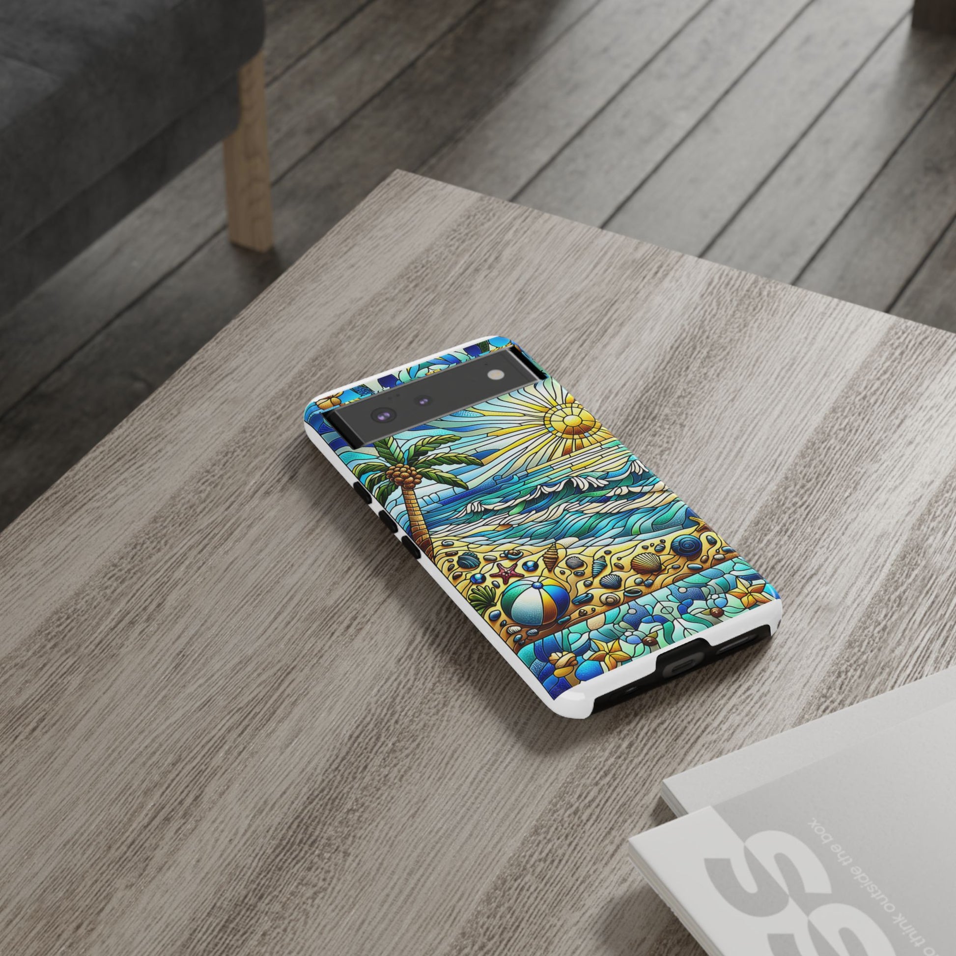 Stained Glass Tough Case, Protective Phone Case, Nature Inspired Smartphone Case, Summer Beach Play Day Phone Cover, Tough Phone Case for