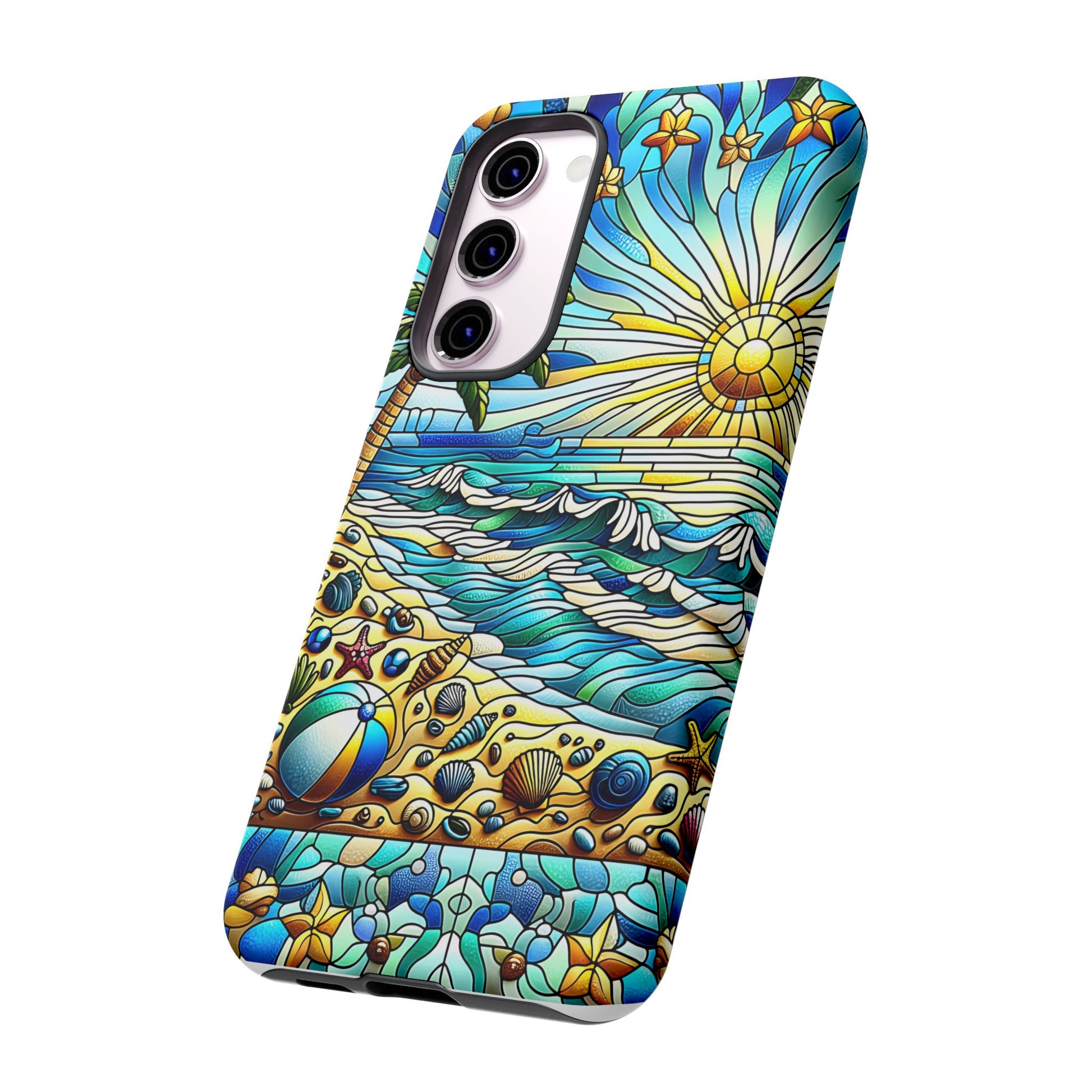 Stained Glass Tough Case, Protective Phone Case, Nature Inspired Smartphone Case, Summer Beach Play Day Phone Cover, Tough Phone Case for