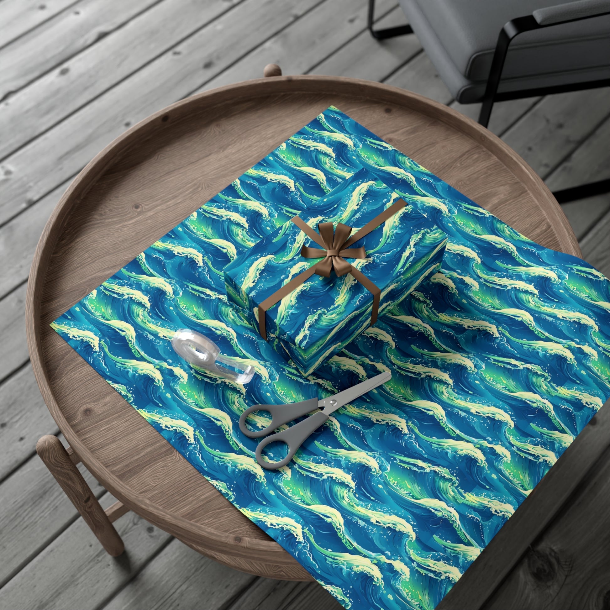 Wrapping Paper, Vibrant Seamless Ocean Waves Gift Wrap Roll, Nautical Gift Packaging, Beach Theme Gift Wrap, Coastal Holiday Wrapping