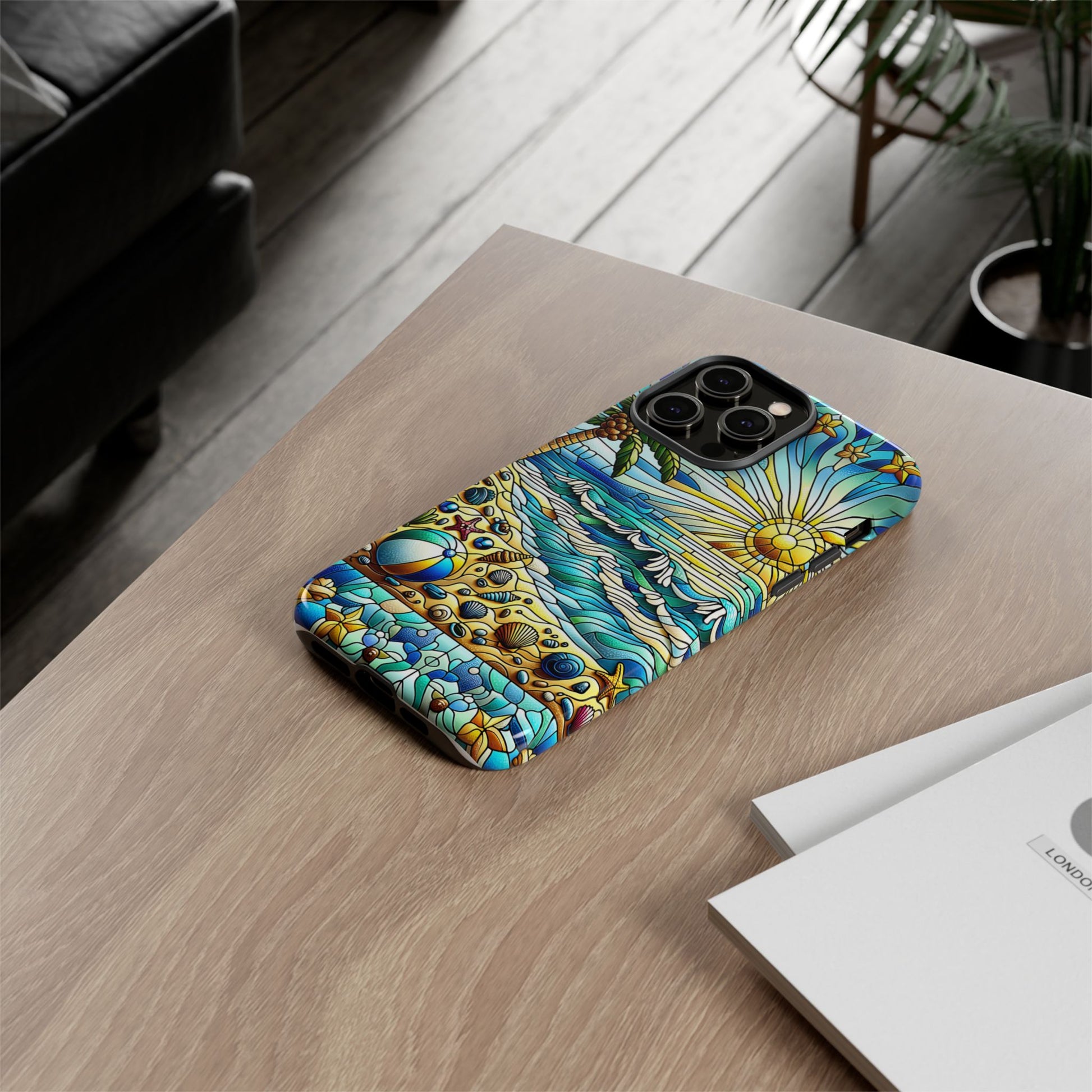 Stained Glass Tough Case, Protective Phone Case, Nature Inspired Smartphone Case, Summer Beach Play Day Phone Cover, Tough Phone Case for