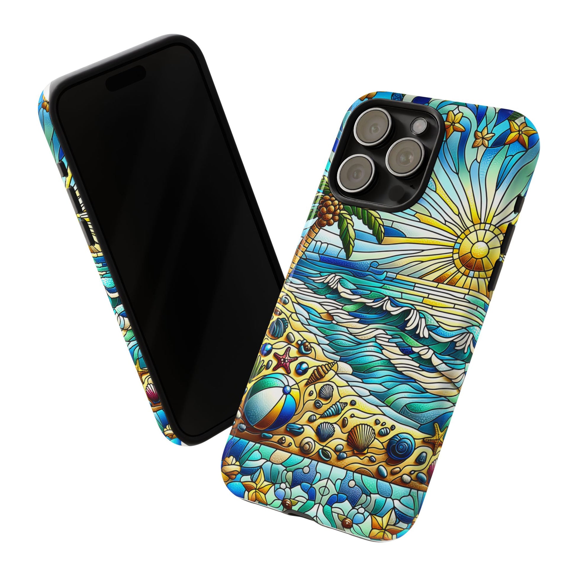 Stained Glass Tough Case, Protective Phone Case, Nature Inspired Smartphone Case, Summer Beach Play Day Phone Cover, Tough Phone Case for
