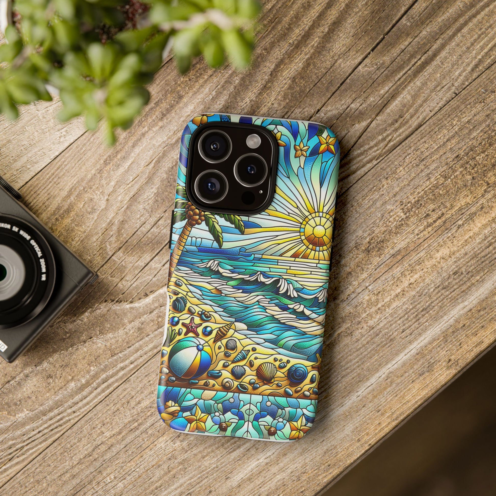 Stained Glass Tough Case, Protective Phone Case, Nature Inspired Smartphone Case, Summer Beach Play Day Phone Cover, Tough Phone Case for