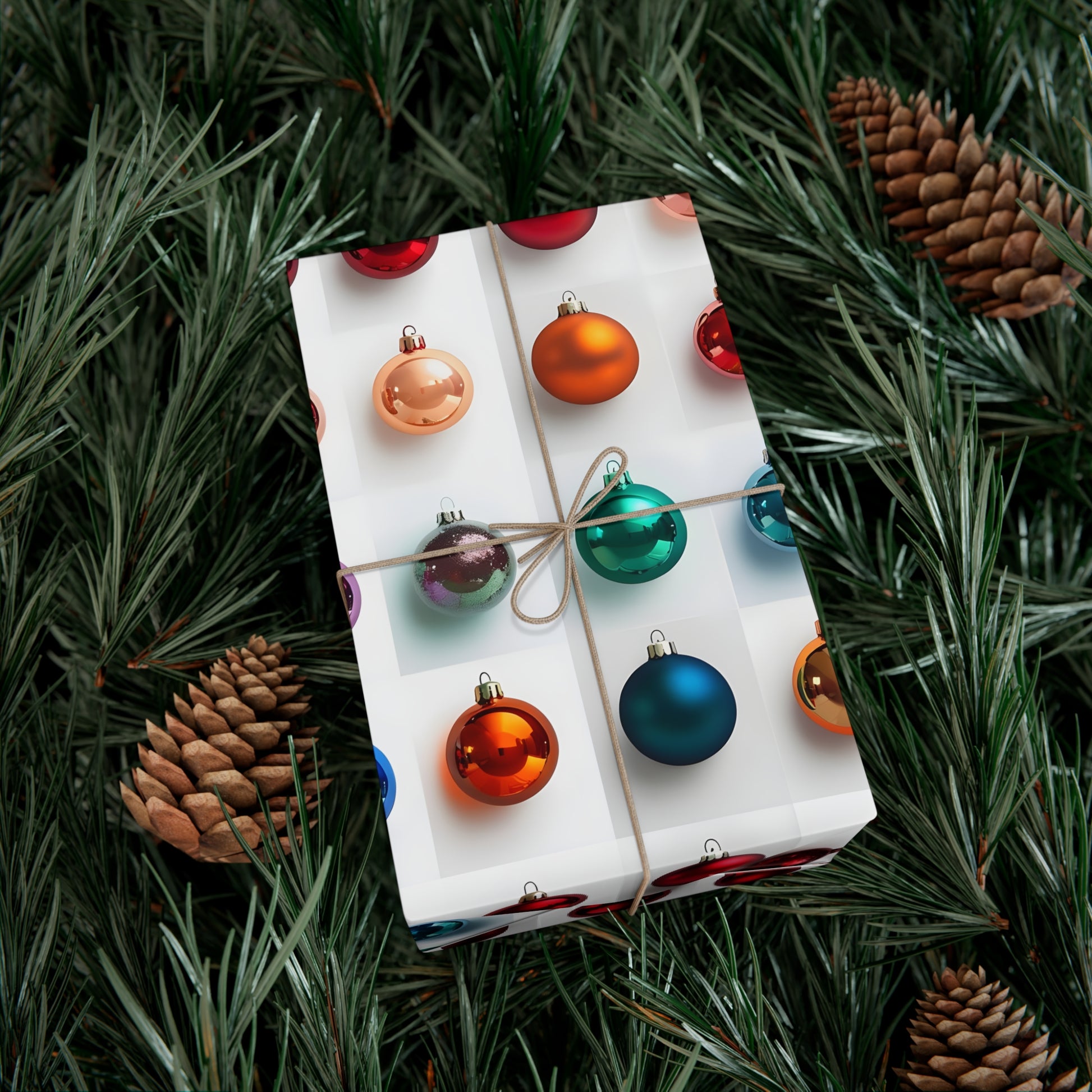 Wrapping Paper, Vibrant Christmas Ornaments On White Background - Gift Wrap Rolls, Eco-Friendly Gift Wrap, Holiday