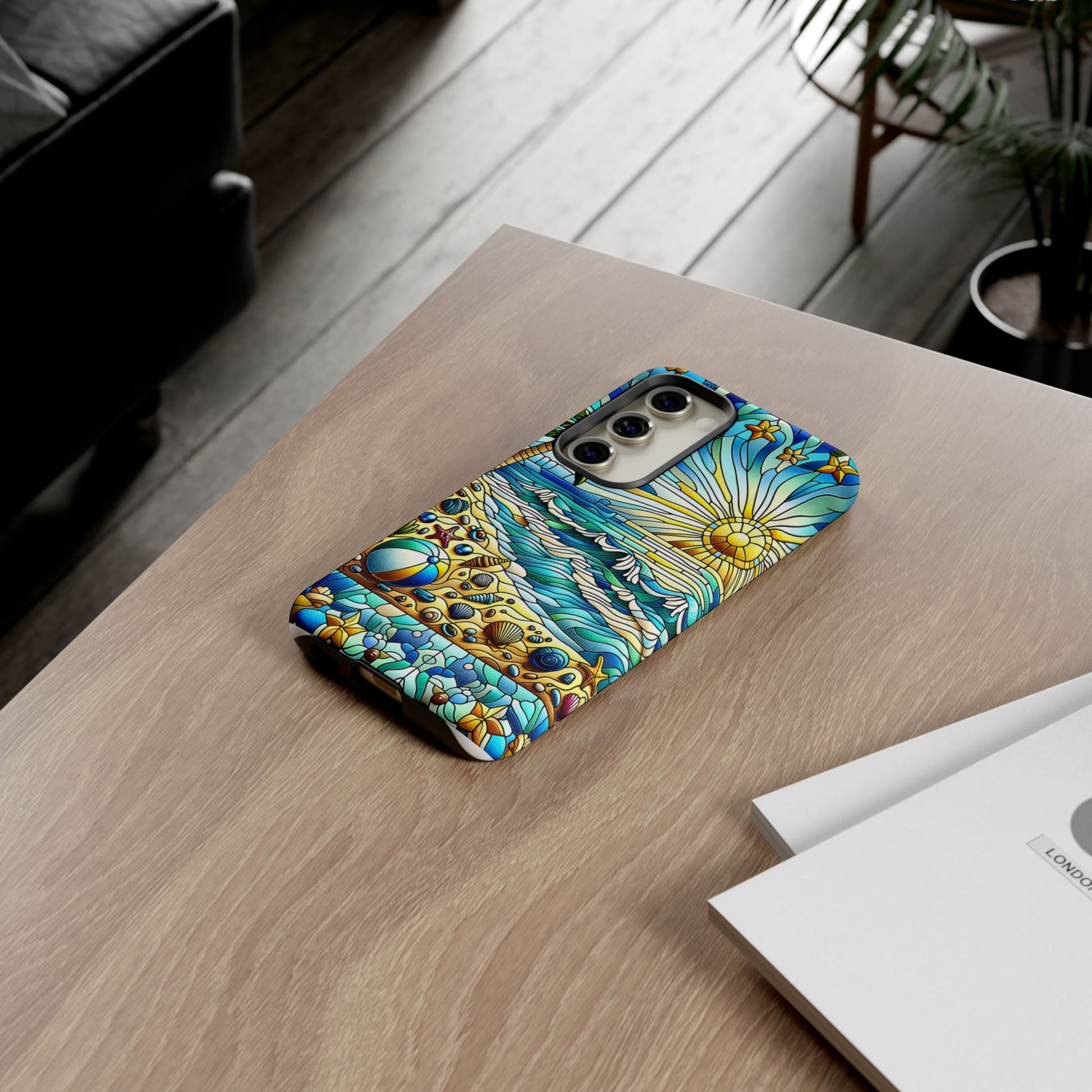 Stained Glass Tough Case, Protective Phone Case, Nature Inspired Smartphone Case, Summer Beach Play Day Phone Cover, Tough Phone Case for
