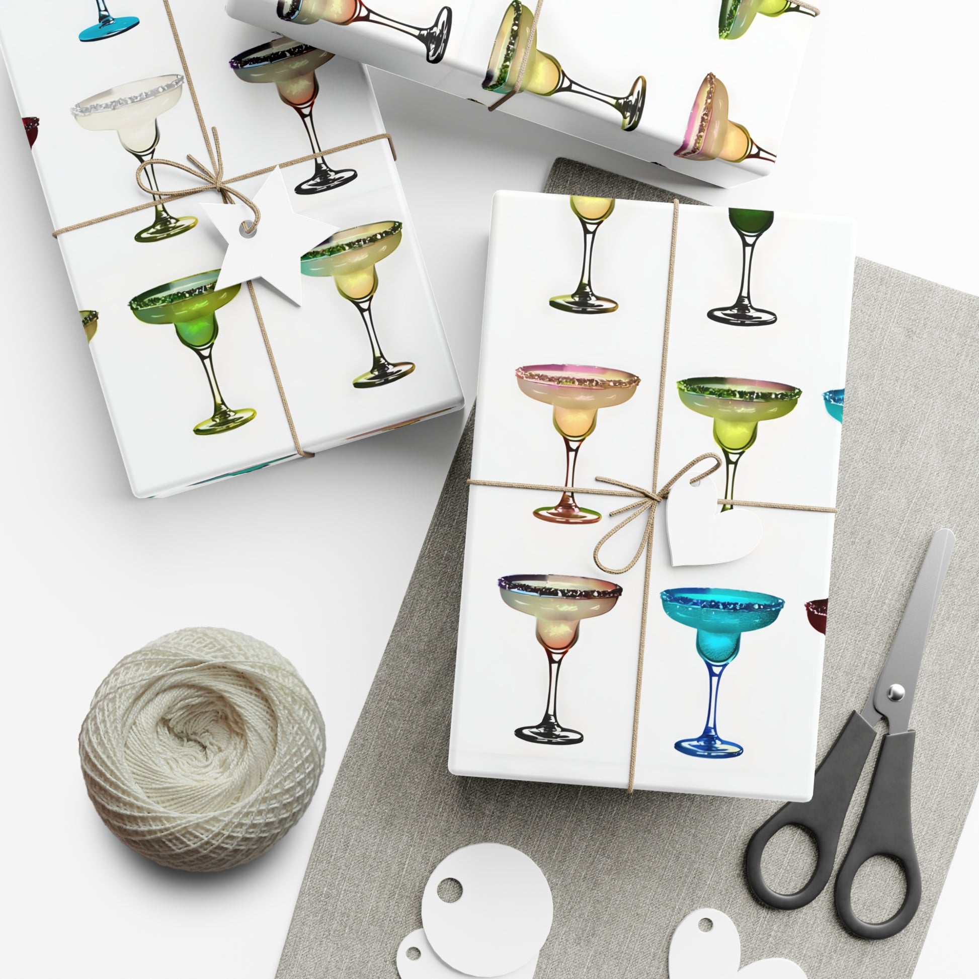 Wrapping Paper, Colorful Margaritas On White Background - Gift Wrap Rolls, Eco-Friendly Gift Wrap, Holiday