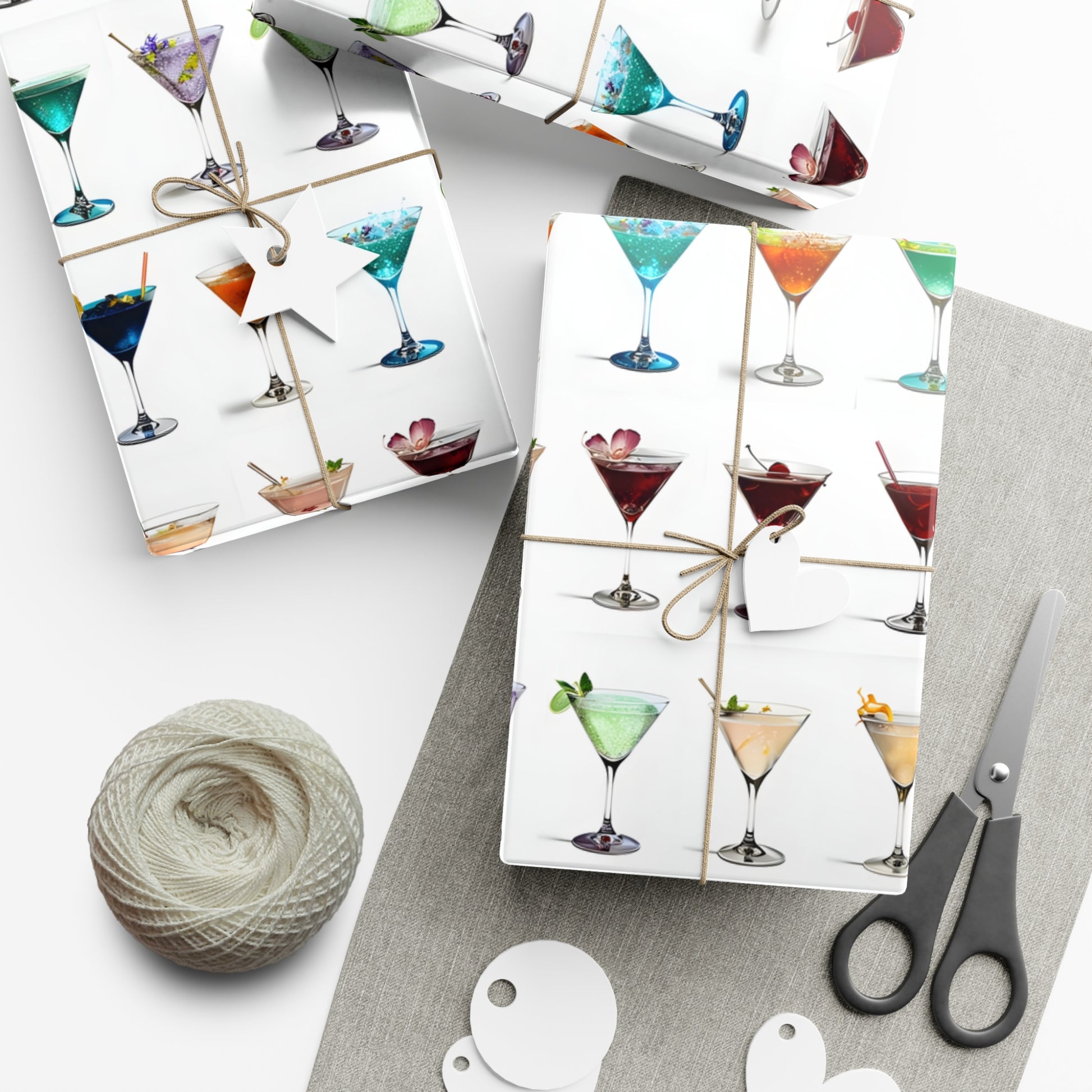Wrapping Paper, Colorful Martinis On White Background - Gift Wrap Rolls, Eco-Friendly Gift Wrap, Holiday