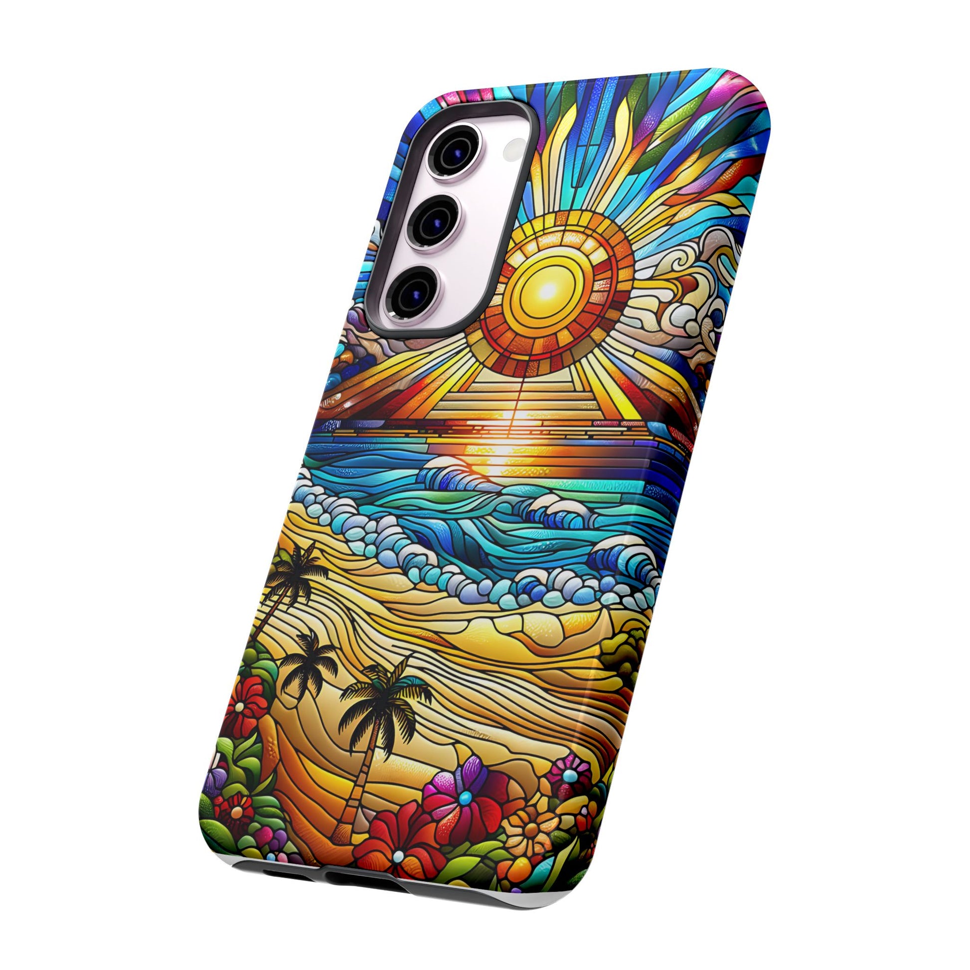 Stained Glass Tough Cases, Protective Phone Case, Nature Inspired Smartphone Cover, Beach Day Summer Accessories, Ocean Lover Gift