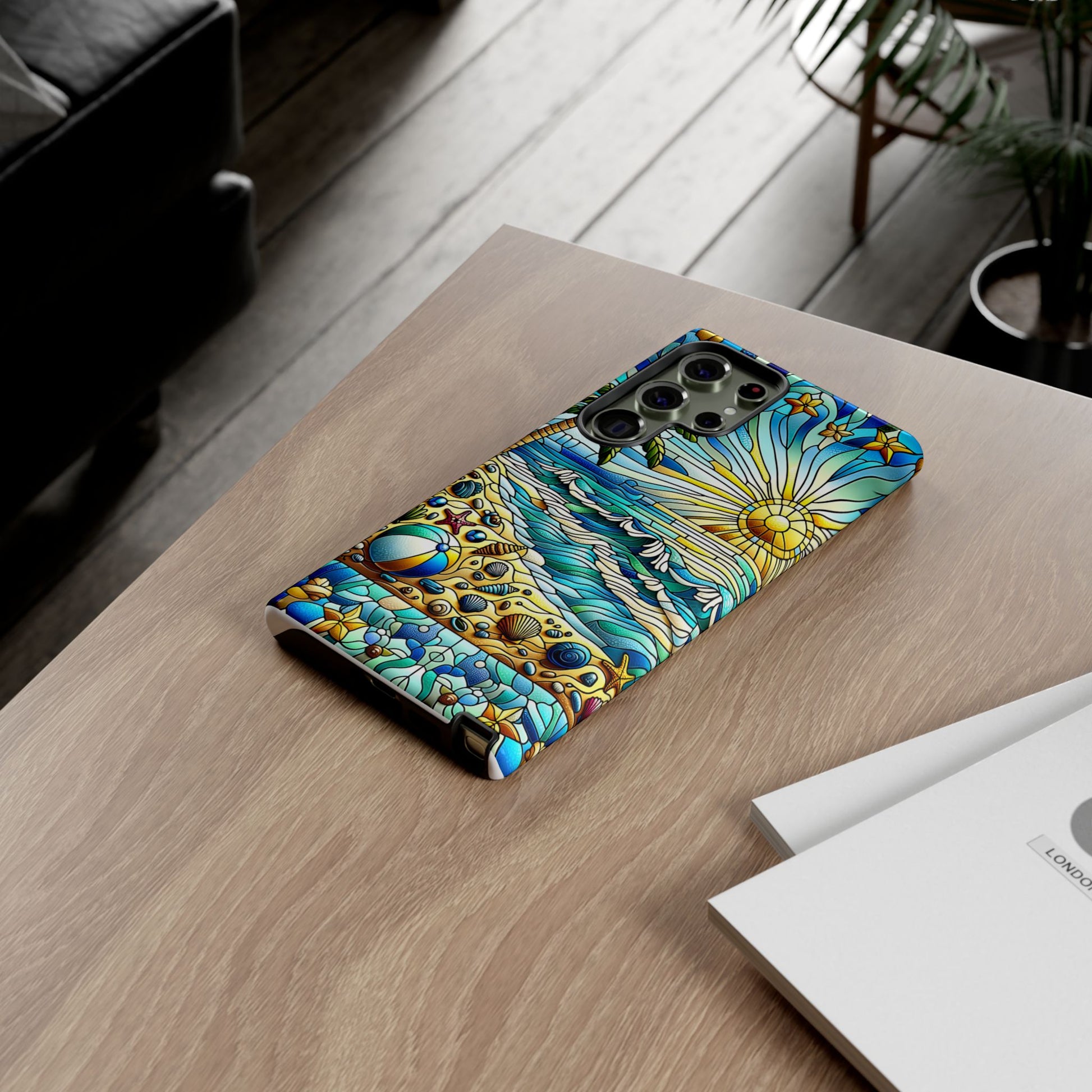 Stained Glass Tough Case, Protective Phone Case, Nature Inspired Smartphone Case, Summer Beach Play Day Phone Cover, Tough Phone Case for