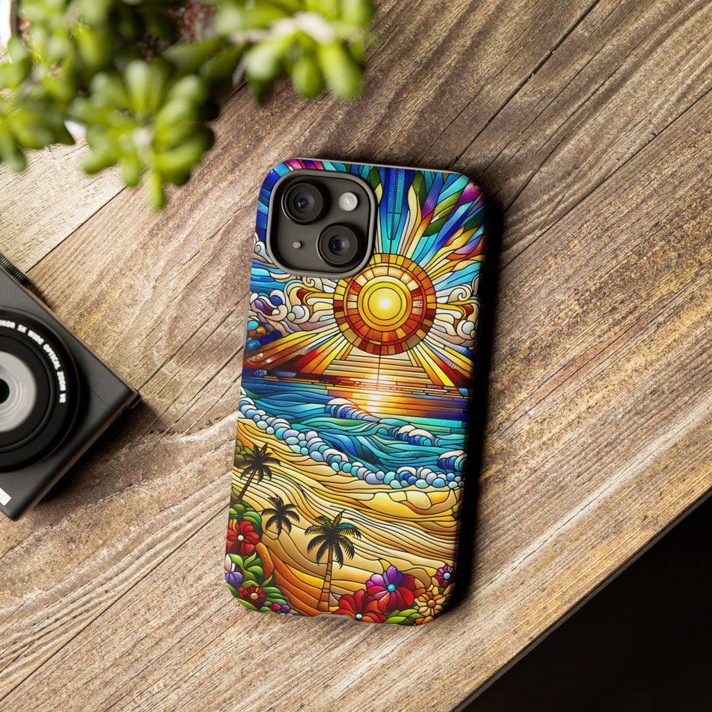 Stained Glass Tough Cases, Protective Phone Case, Nature Inspired Smartphone Cover, Beach Day Summer Accessories, Ocean Lover Gift