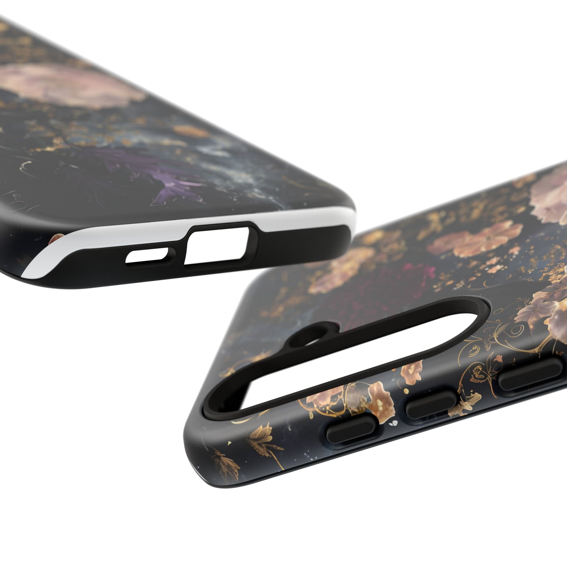 Phone Case, Whimsical Floral Pattern Against Cosmic Nebulous Background. Galaxy, Space, Tough Protective Cover, Unique Gift, Trendy