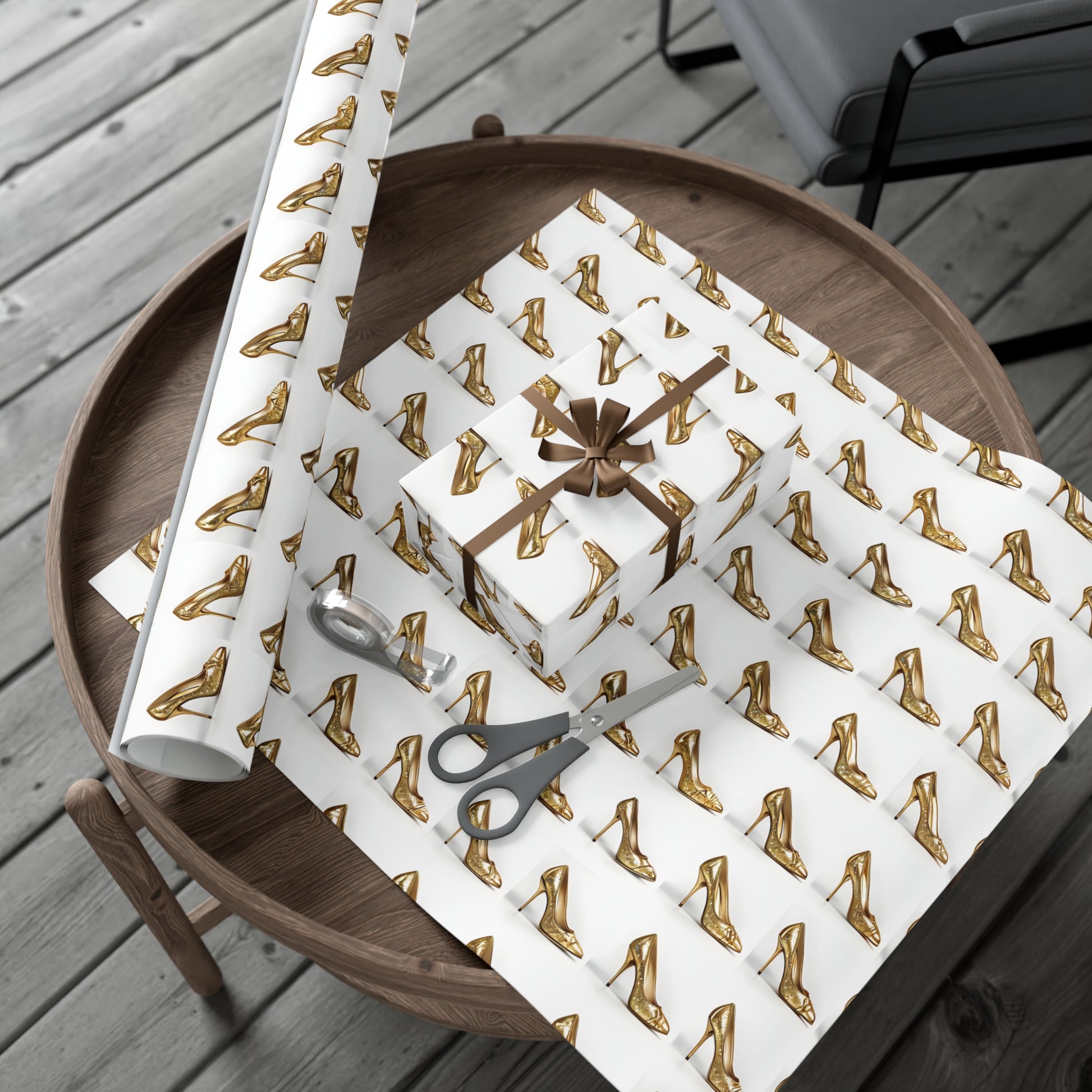 Wrapping Paper, Glimmering Gold High Heels On White Background - Gift Wrap Rolls, Eco-Friendly Gift Wrap, Holiday