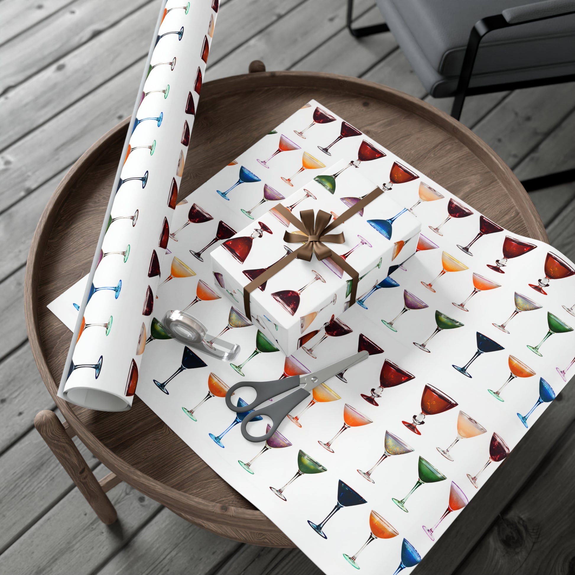 Wrapping Paper, Colorful Cocktails On White Background - Gift Wrap Rolls, Eco-Friendly Gift Wrap, Holiday