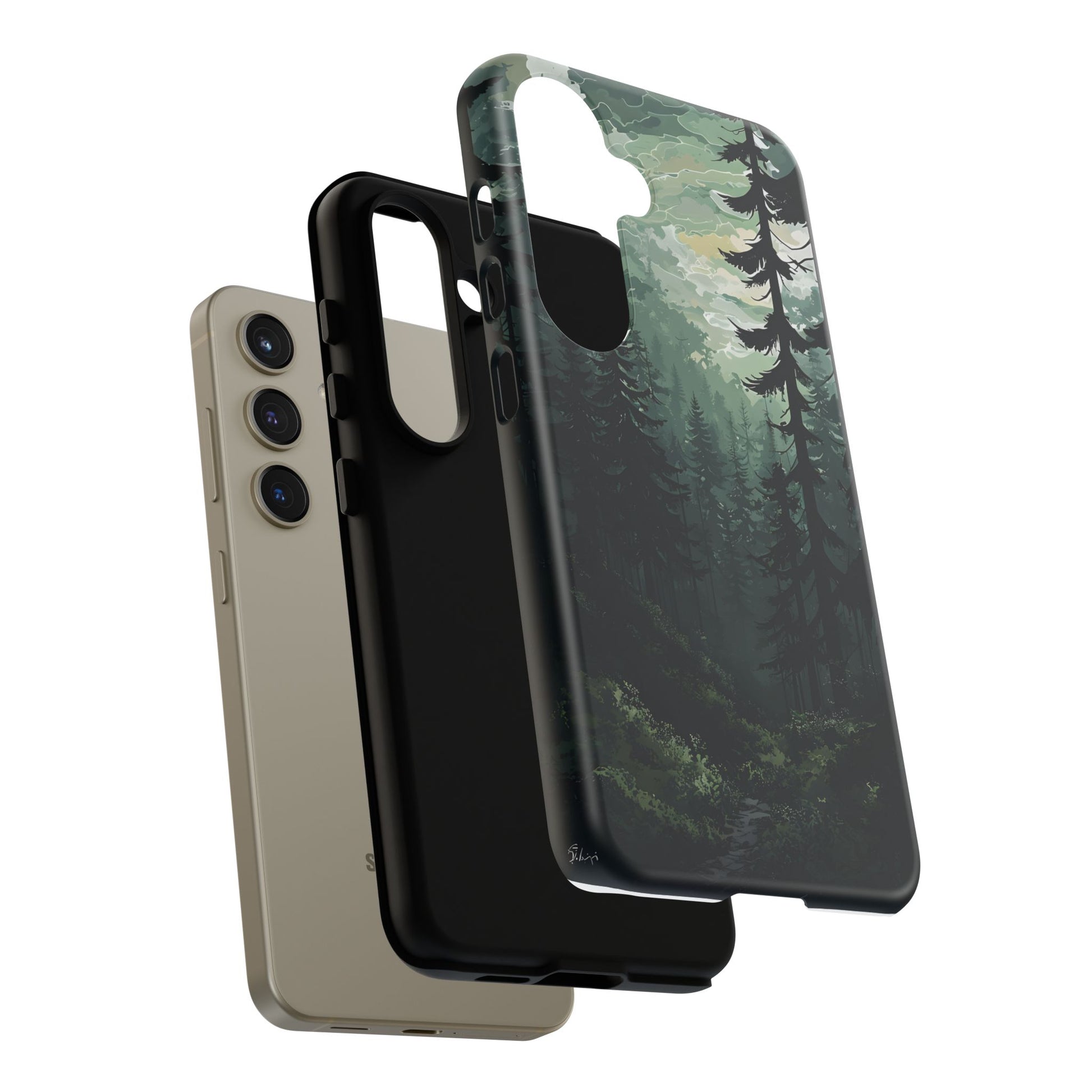 Phone Case, Serene Forest Landscape Digital Illustration Phone Case Cover, Tough Protective Cover, Unique Gift, Trendy