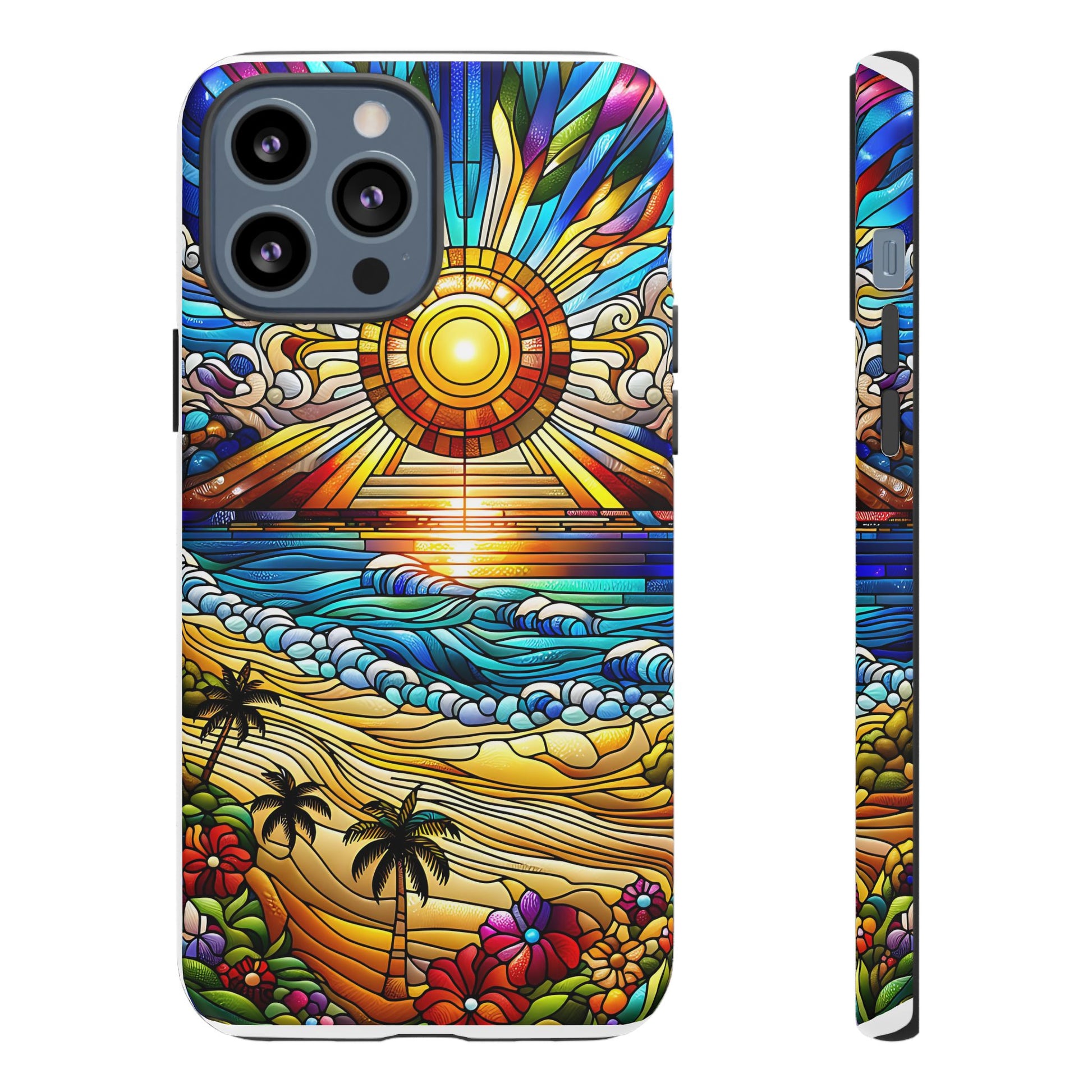 Stained Glass Tough Cases, Protective Phone Case, Nature Inspired Smartphone Cover, Beach Day Summer Accessories, Ocean Lover Gift