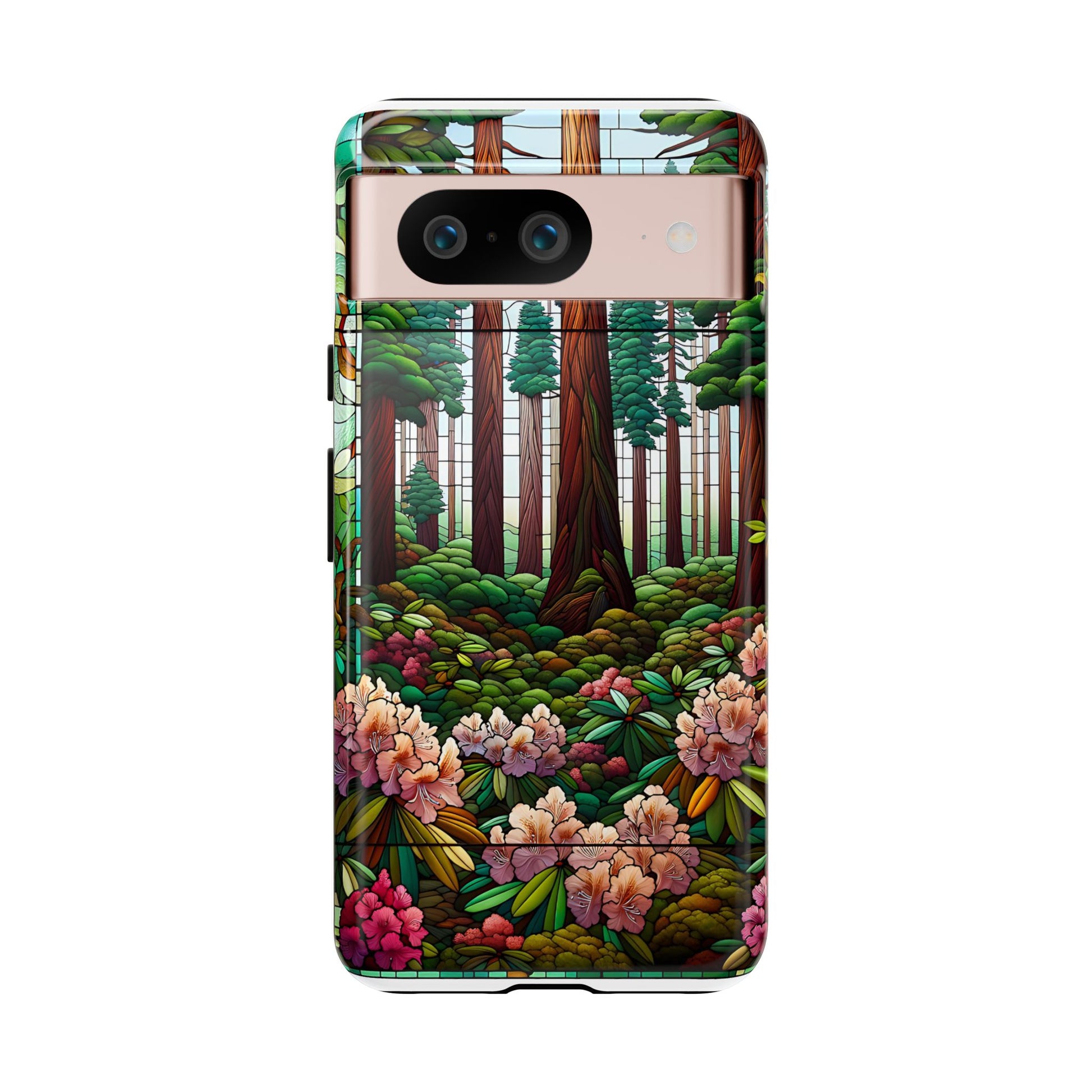 Nature Inspired Tough Cases - Redwood Trees & Rhododendrons Stained Glass iPhone Cover, Protective Phone Shell, Unique Samsung Galaxy Case,