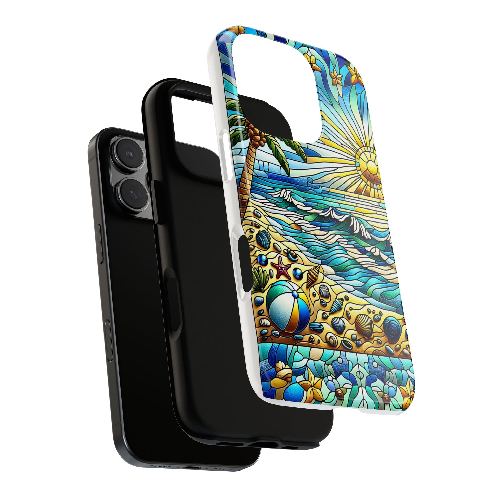 Stained Glass Tough Case, Protective Phone Case, Nature Inspired Smartphone Case, Summer Beach Play Day Phone Cover, Tough Phone Case for