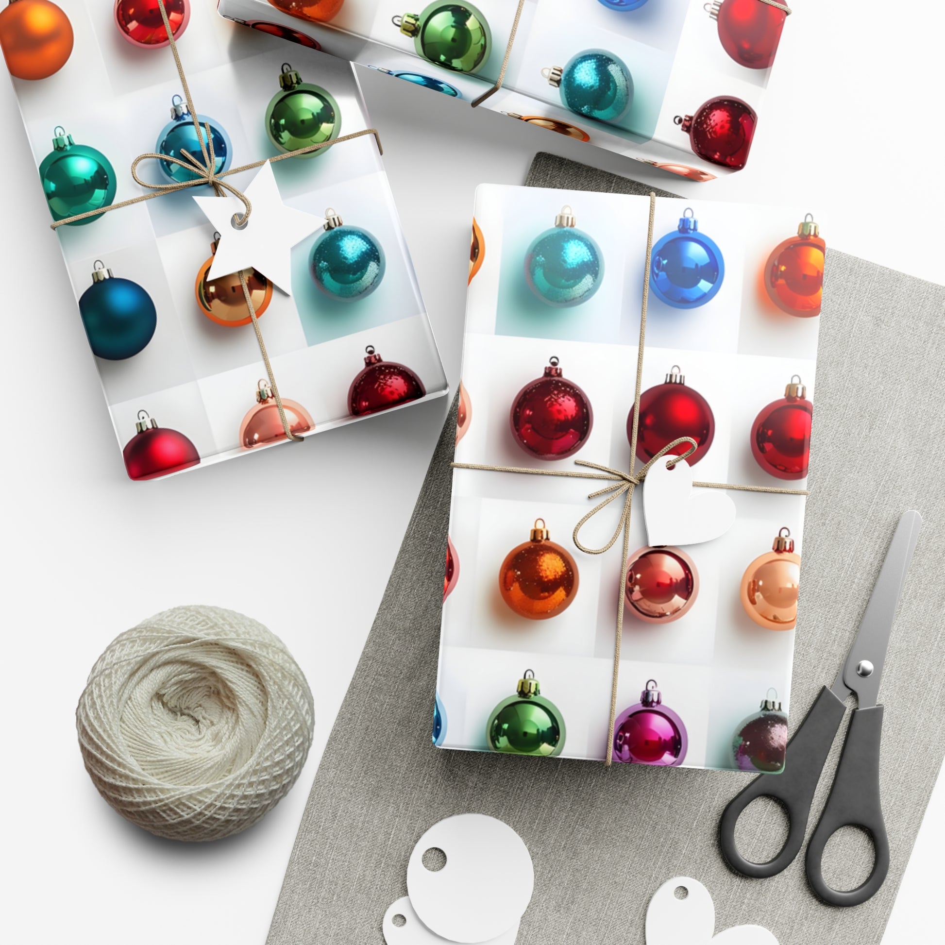 Wrapping Paper, Vibrant Christmas Ornaments On White Background - Gift Wrap Rolls, Eco-Friendly Gift Wrap, Holiday