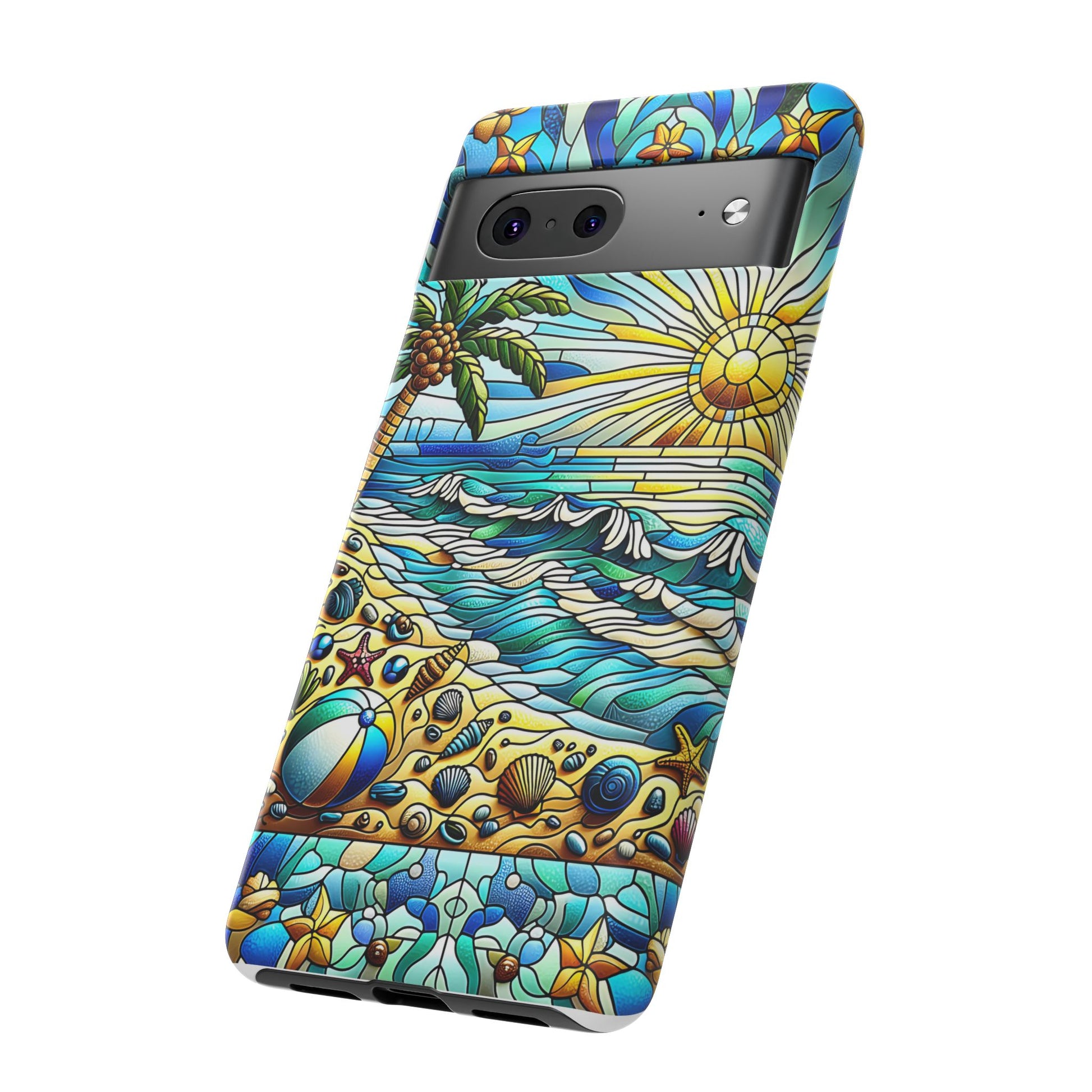 Stained Glass Tough Case, Protective Phone Case, Nature Inspired Smartphone Case, Summer Beach Play Day Phone Cover, Tough Phone Case for