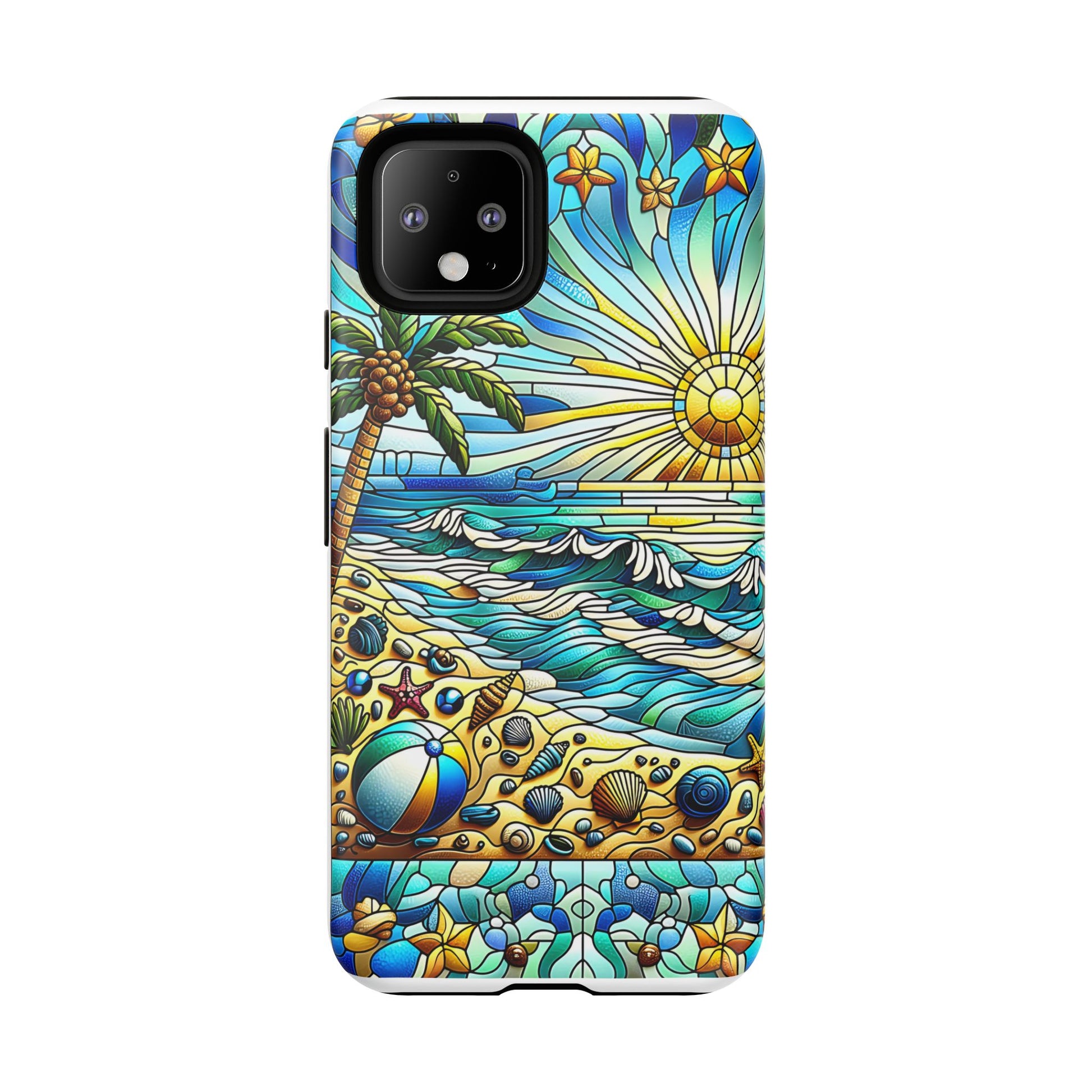 Stained Glass Tough Case, Protective Phone Case, Nature Inspired Smartphone Case, Summer Beach Play Day Phone Cover, Tough Phone Case for