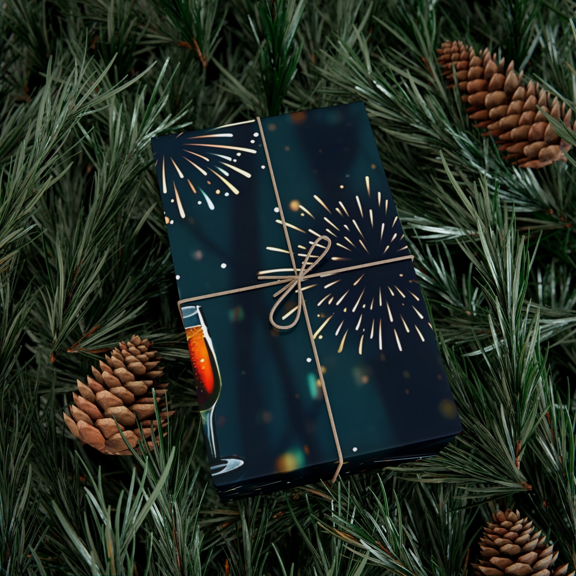Gift Wrap Papers, New Year's Eve Celebration Pattern With Fireworks And Champagne, Wrapping Paper Roll, Holiday Gift Wrap, Festive