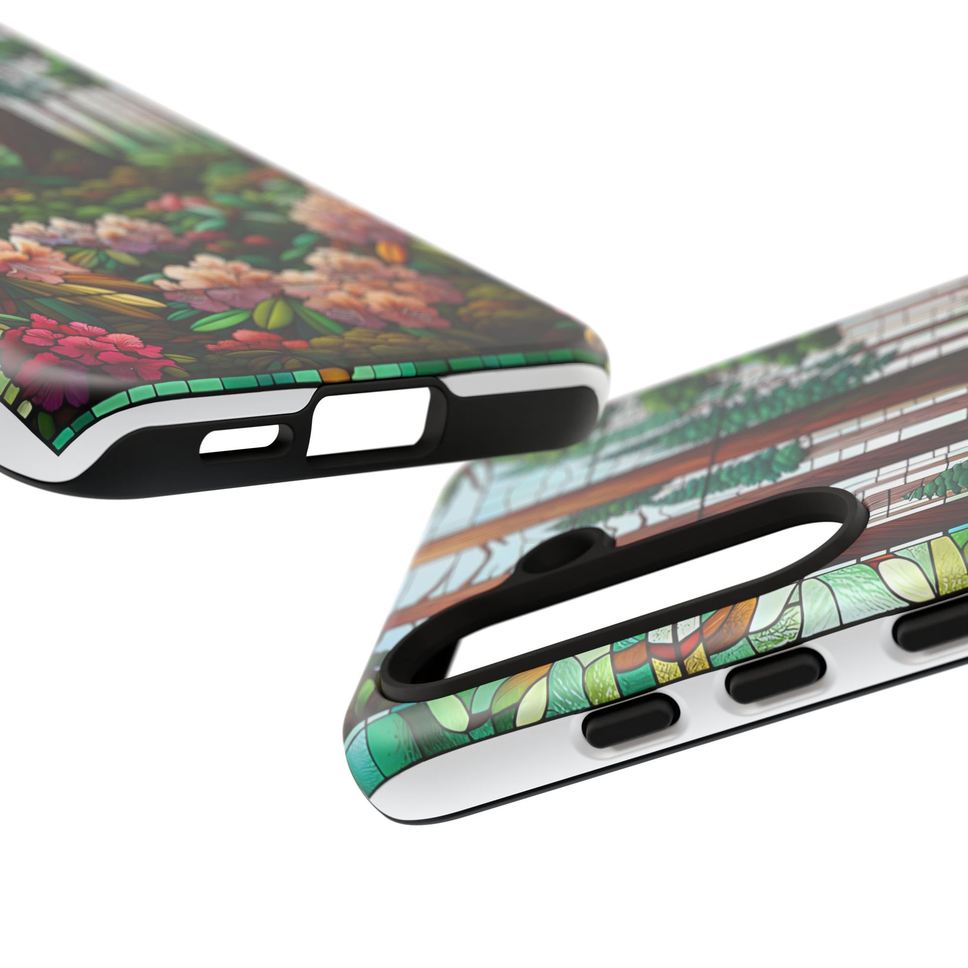 Nature Inspired Tough Cases - Redwood Trees & Rhododendrons Stained Glass iPhone Cover, Protective Phone Shell, Unique Samsung Galaxy Case,