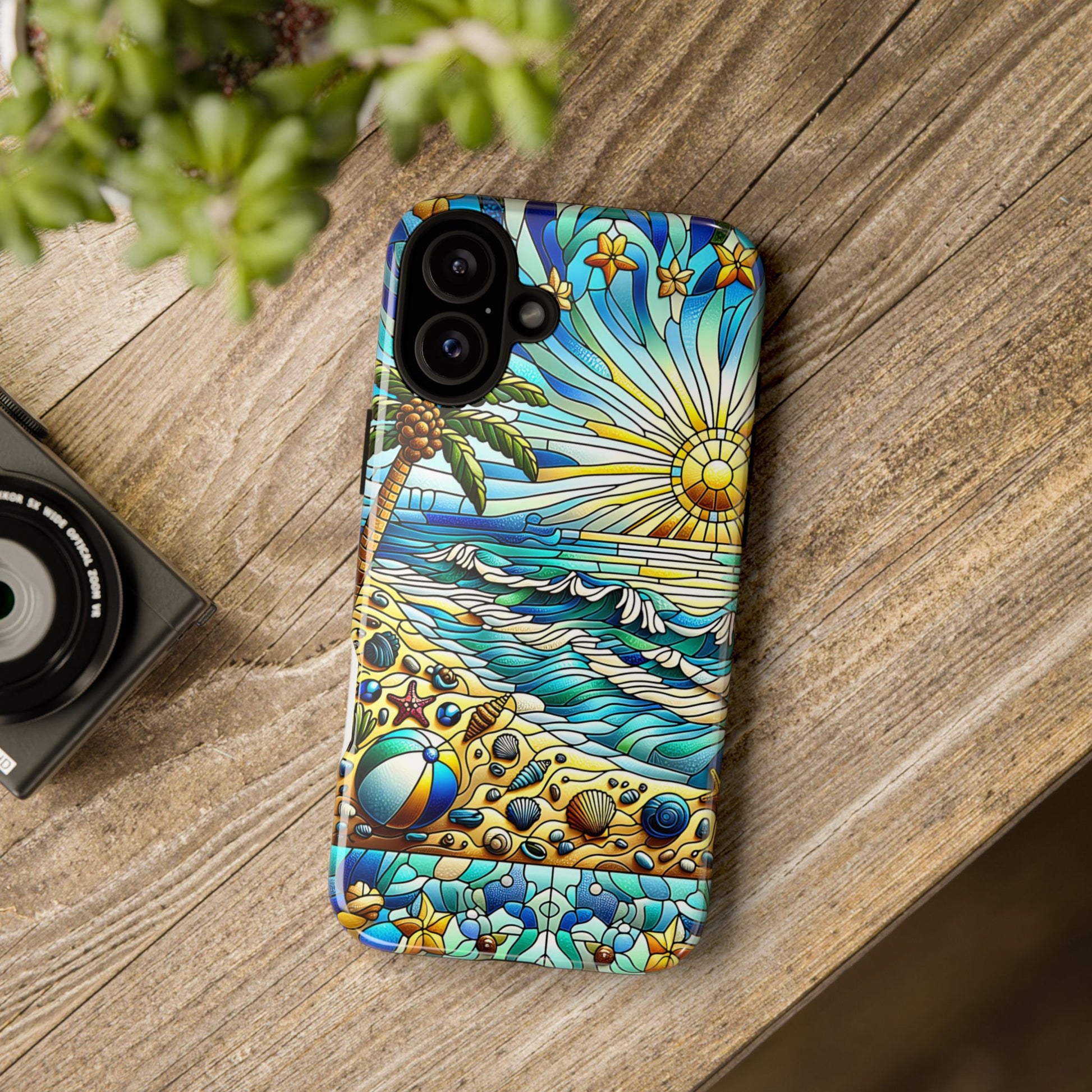 Stained Glass Tough Case, Protective Phone Case, Nature Inspired Smartphone Case, Summer Beach Play Day Phone Cover, Tough Phone Case for